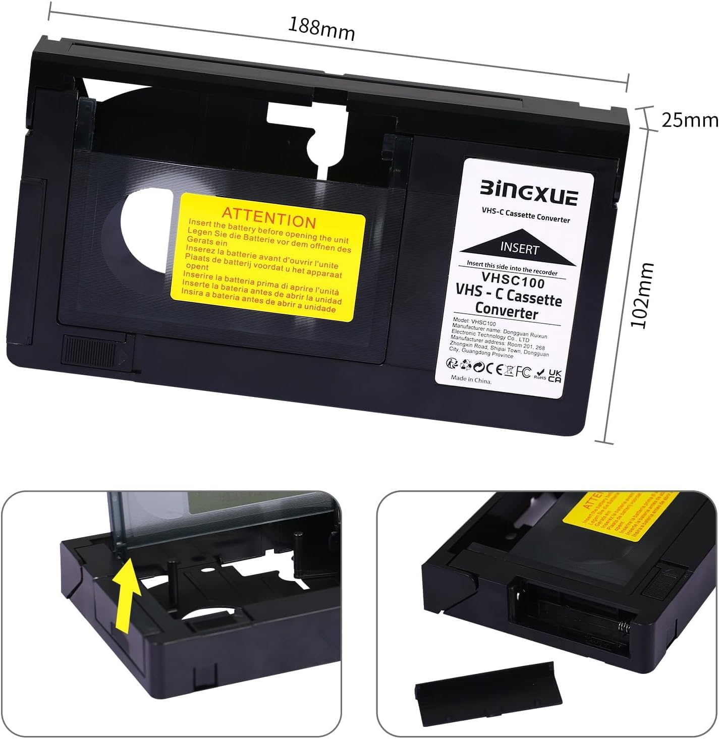 Bingxue Cassette 12mm, Cassette 8mm Hi8) Adapter for Camcorders SVHS VHS-C to VHS, Compatible Motorized VHS Converter