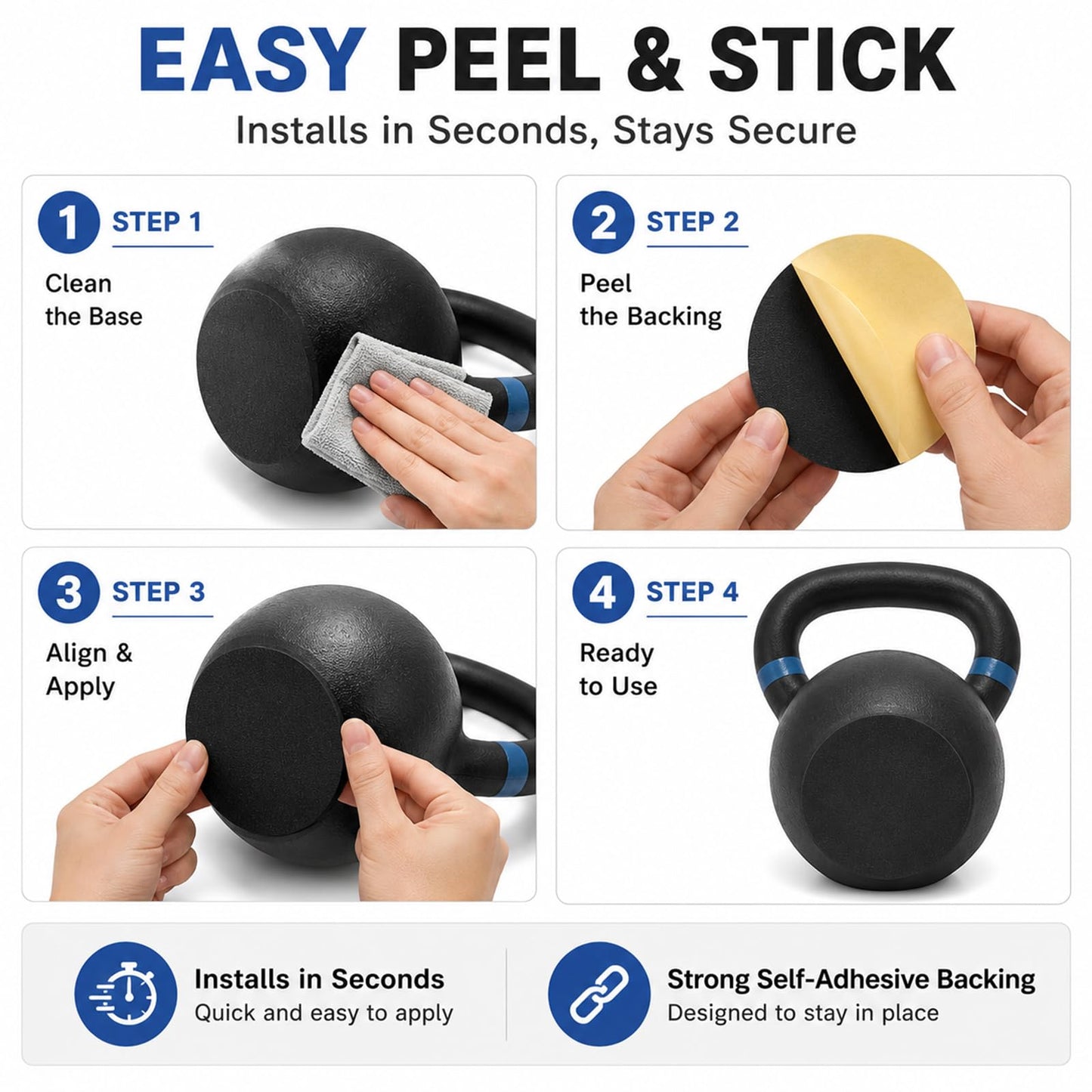 Kettlebell Mat, Self-Adhesive Non-Slip Bottom Mats, Noise Reduction Anti-Scratch Floor Protector Pads for Home Gym Fitness Weight Lifting (Medium: 3.94 inch (10cm) Diameter)