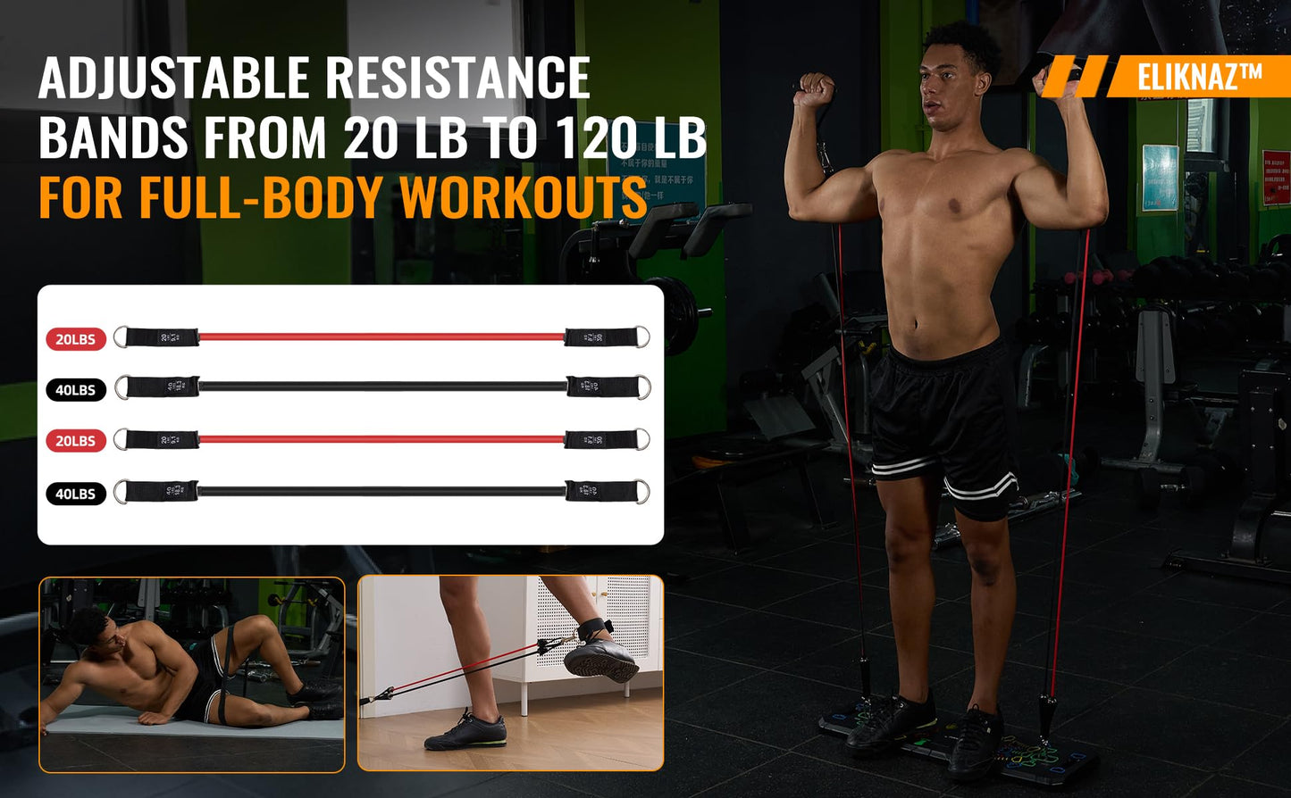 Eliknaz Portable Push Up Board Gym Kit 25-in-1, Foldable Push Up Station & Exercise Board Workout Set with 18 Accessories, Resistance Bands & Handles, Ankle Straps for Men, Women & Teens