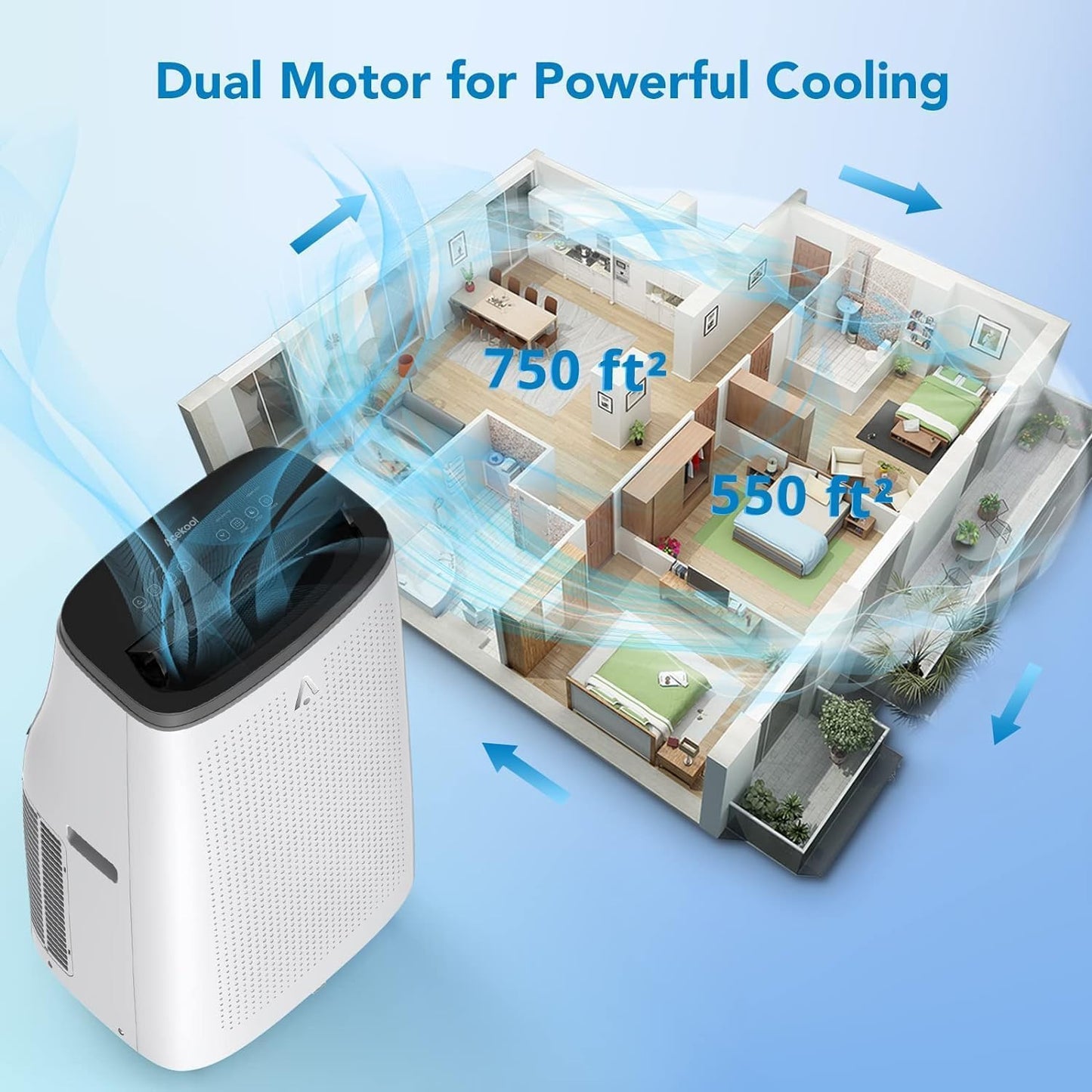 Portable Air Conditioners 14,000 BTU, AC Unit for Bedroom with 3-In-1 Cooling, Fan & Dehumidifier, Smart Control Via Remote, Drainage-Free Design for 750 Sq.Ft Rooms, Dark Grey