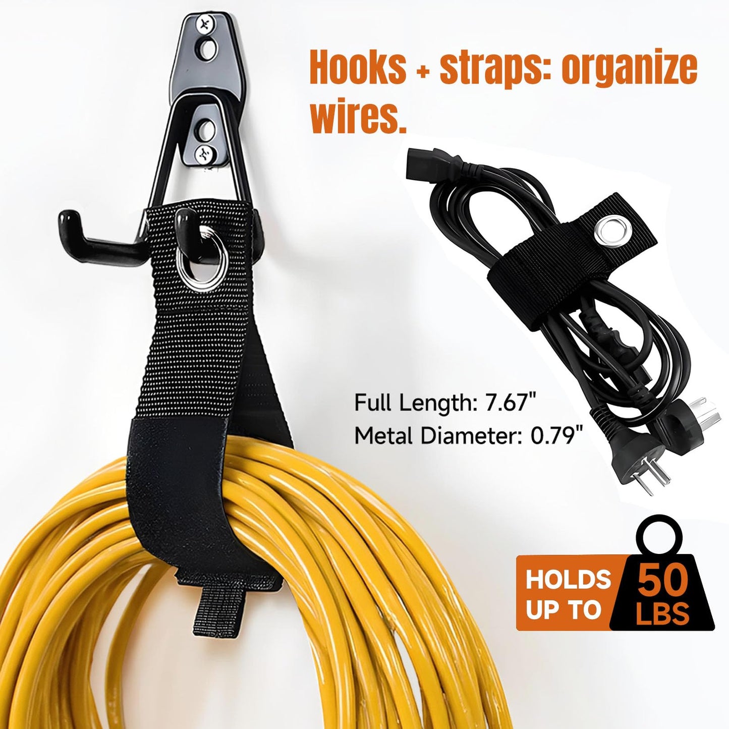 SecureElastic Garage Hooks & Extension Cord Storage Straps, Heavy Duty 2.8 inch Wall Mounted Storage Hangers for Ladders, Hose, Bike, Garden Tools Organization 6 Pack