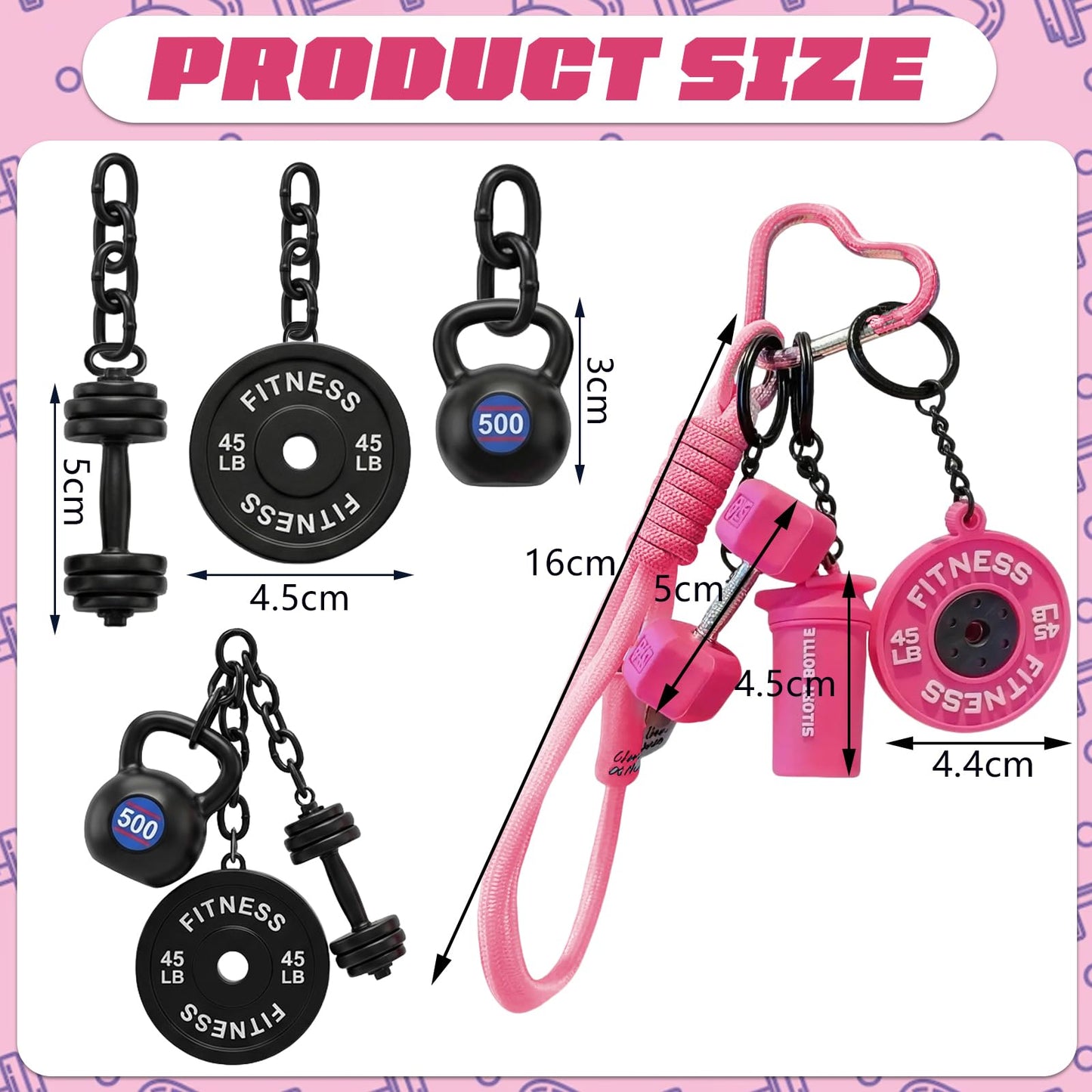 Afalin 2PCS Dumbbell Kettlebell Keychain,Gym Barbell Keychain, Gym Bag Charms Bags And Handbags Charms for Fitness Women and Men Gift, Backpack Car Decor