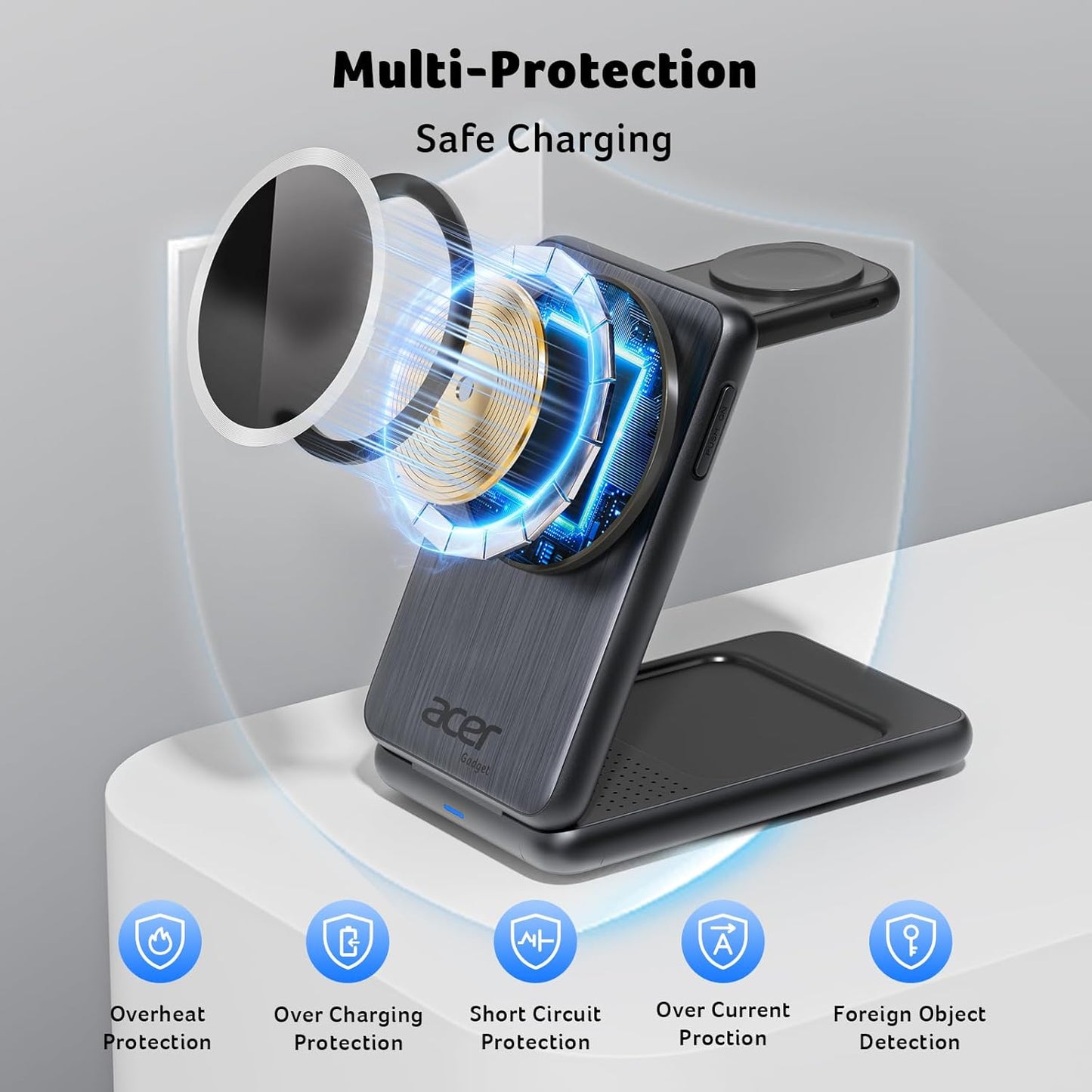 Acer 3 1 S3 in Charging Station for Apple Device, Magnetic Wireless Foldable Fast Charger Stand Compatible with MagSafe