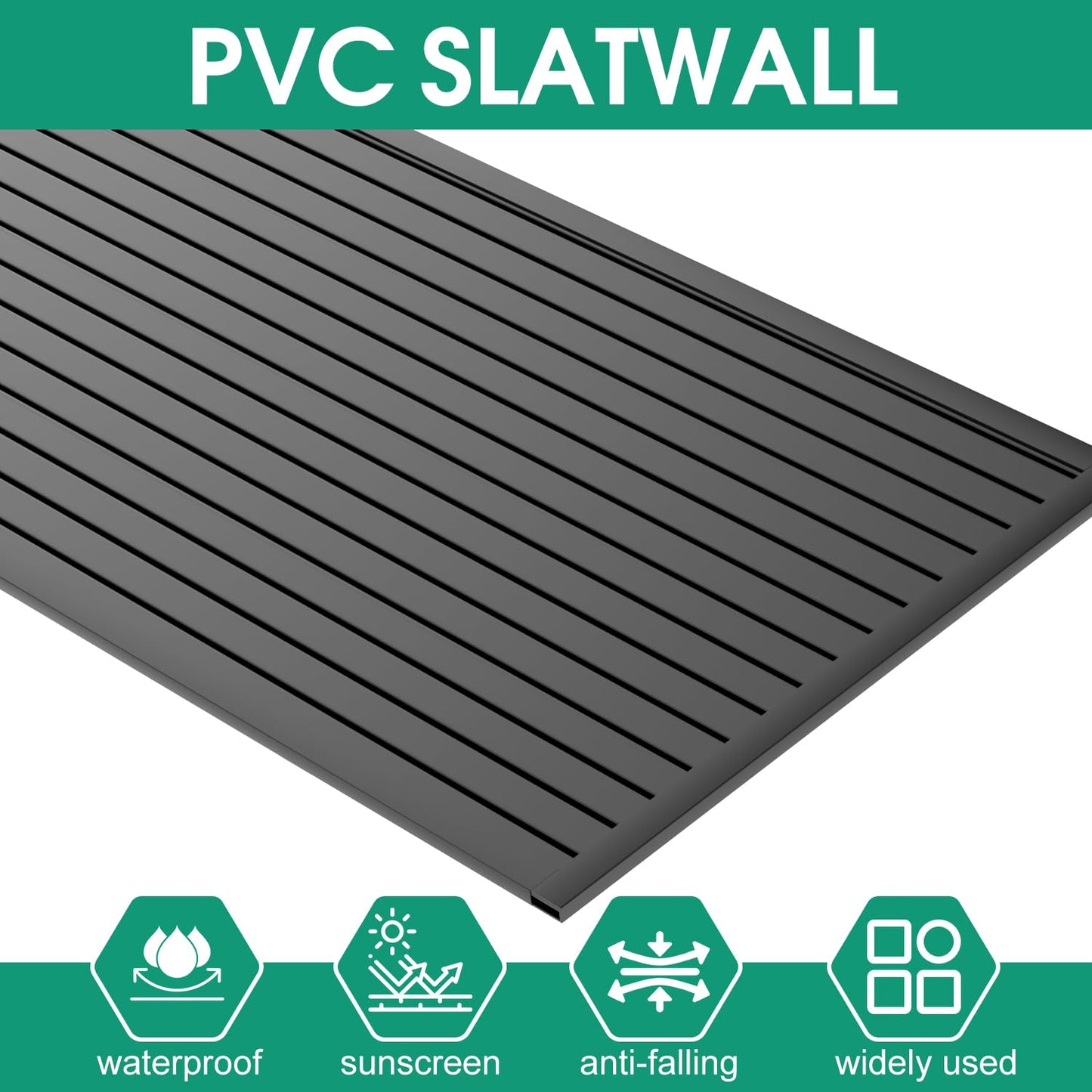 Ciweisah 8x4 FT Slat Wall Panels Garage Wall Organizer Tool Organizer Slat Board PVC Wall Panels Black Slatwall Garage Storage(Black, 8FTx4FT)