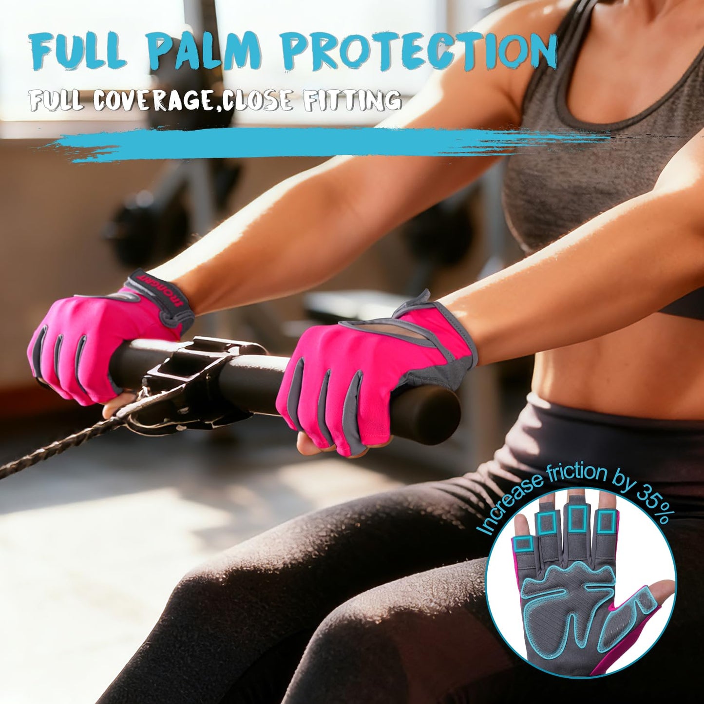 IRONGRIT Breathable Workout Gloves for Women, Thick Padded Weight Lifting Gloves, Full Palm Protection & Extra Grip for Women Gym, Rowing, Fitness Training and Hanging (Medium)