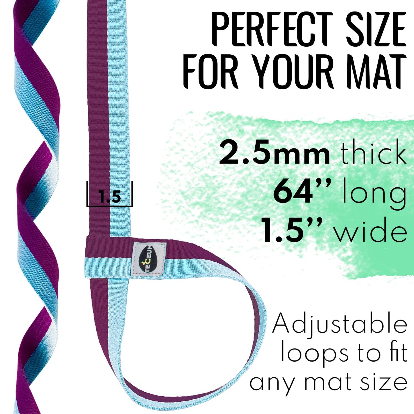 TECEUM Yoga Mat Strap – 30+ Colors – Adjustable Mat Holder Sling Carrier for All Mats [Mat Not Included]