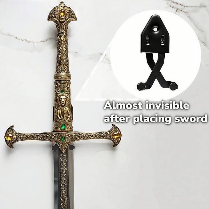 Metal Vertical Sword Wall Mount Sword Hanger Adjustable Multifunctional Mount for Medieval Sword Dagger Axe Blade Cosplay Sword Display (Black 2pcs)
