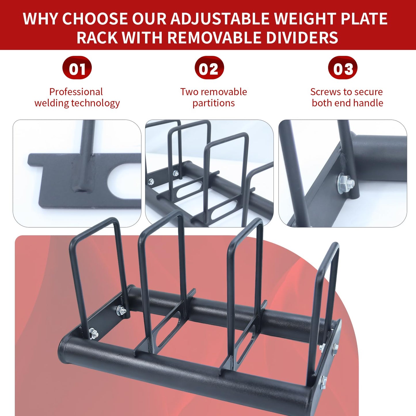 Weight Rack with Dividers 660 LBS Capacity Olympic Weight Plate Rack for Home Gym Freestanding Dumbbell Organizer with 3-Section Spacing for Thin & Thick Plates