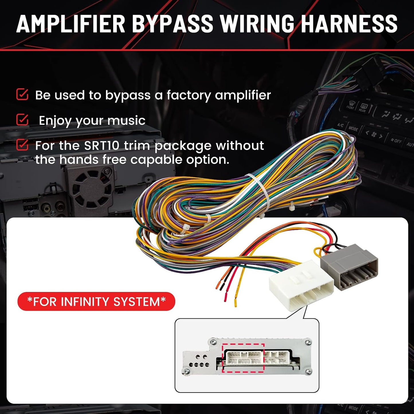 2002-2004 RED WOLF Car Factory Amplifier Bypass Wiring Harness Fit for Dodge Ram OEM AMP Wire Cable Plug Connector