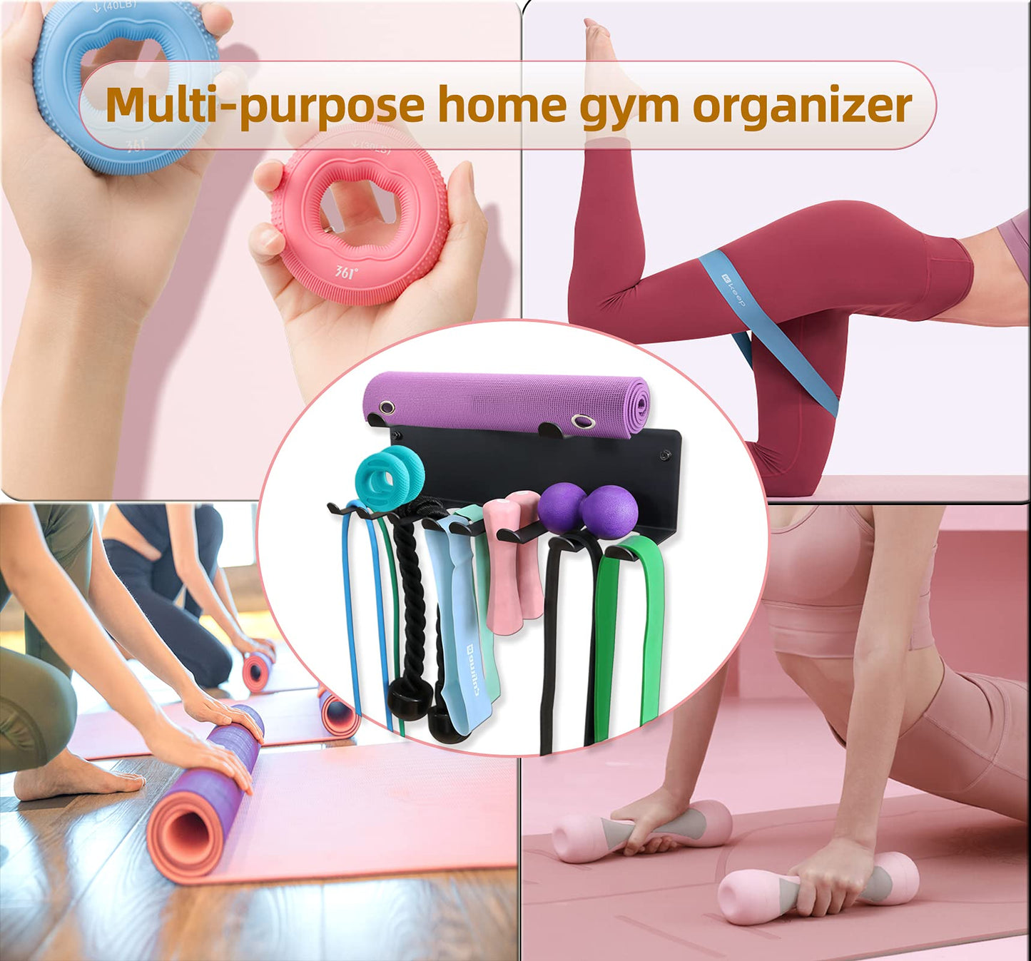2 Tier Multi-Purpose Heavy Duty Storage Rack for Resistance Bands, Straps, Jump Ropes, Foam Rollers, Chains, Weight Belts, Tools