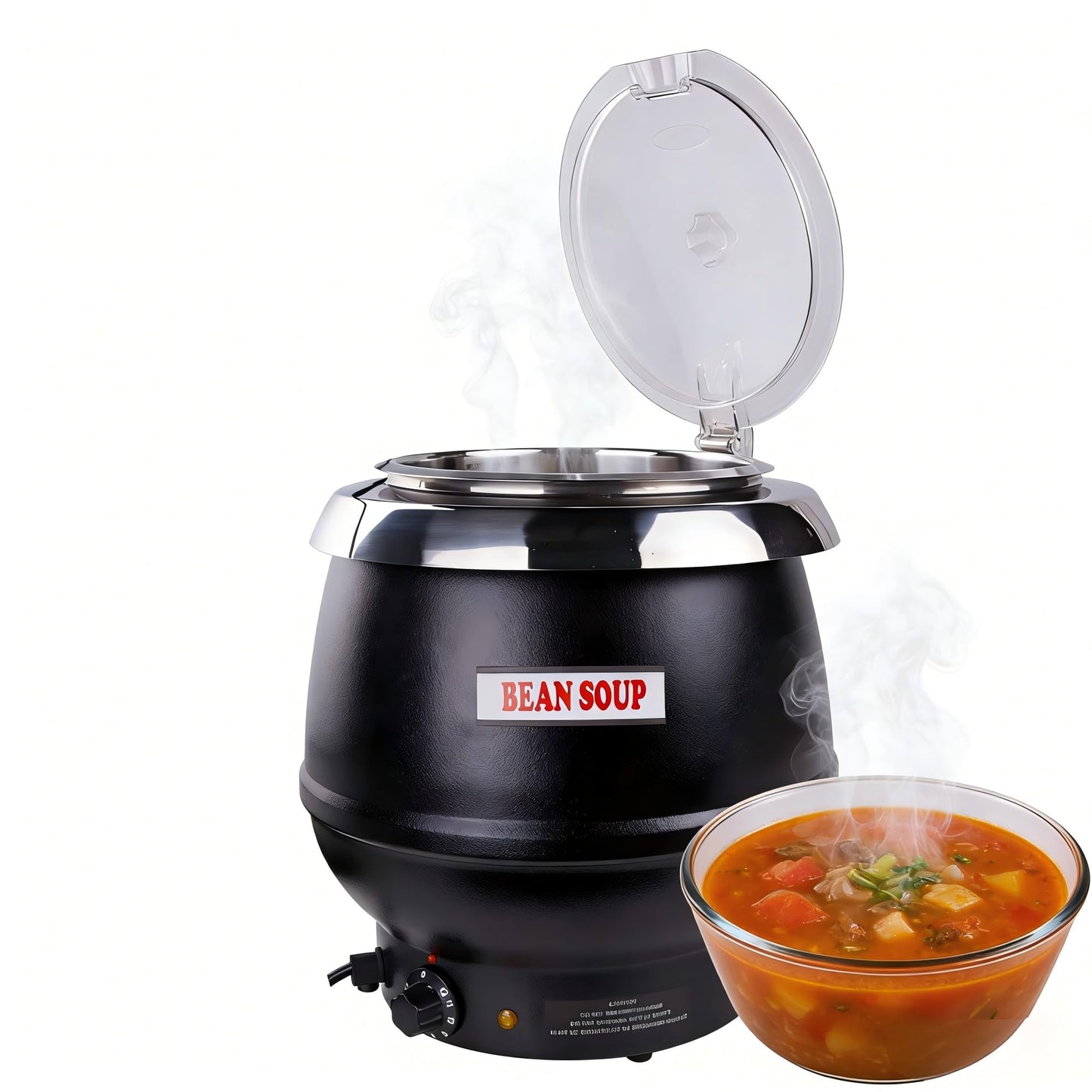 CLIVIA Commercial Electric Soup Warmer Pot, Stainless Steel Food Warmer Kettle for Restaurant and Catering, 11Qt Large Soup Cooker with Lid