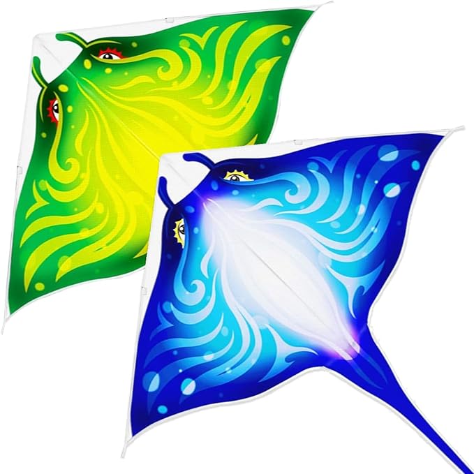 Mint's Colorful Life Devil Fish Kite for Kids and Adults，Easy to Fly Delta Kites Single Line Large, 300ft Kite String Handle Include