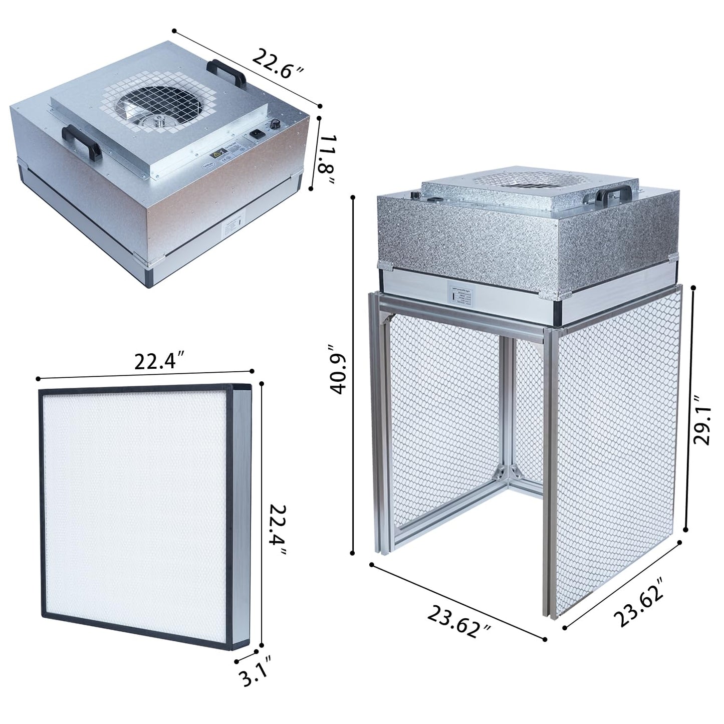 FFU HEPA H14-Filter Laminar Flow Hood Updated FanFilter Unit（Include HEPA Filter）100/ISO Class 5 Cleanroom/Laboratory/Cleanroom/Mushroom Room, Laminar Air Flow Hood(22.6"x22.6"110V)