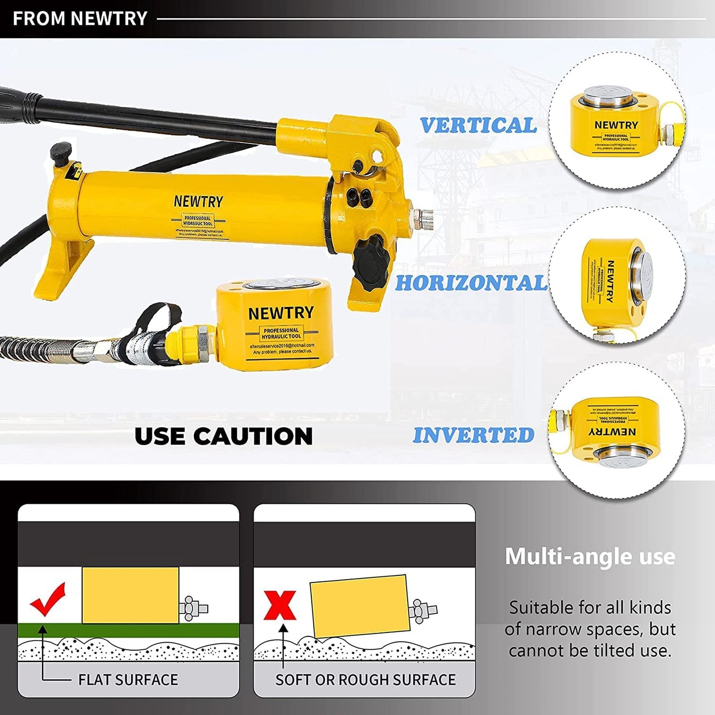 NEWTRY 30 ton Hydraulic Ram Jack + CP-700 Hydraulic Hand Pump Low Profile Porta Power Kit Single Section Mini Jack 0.55’’ Stroke Industrial Hydraulic Cylinder