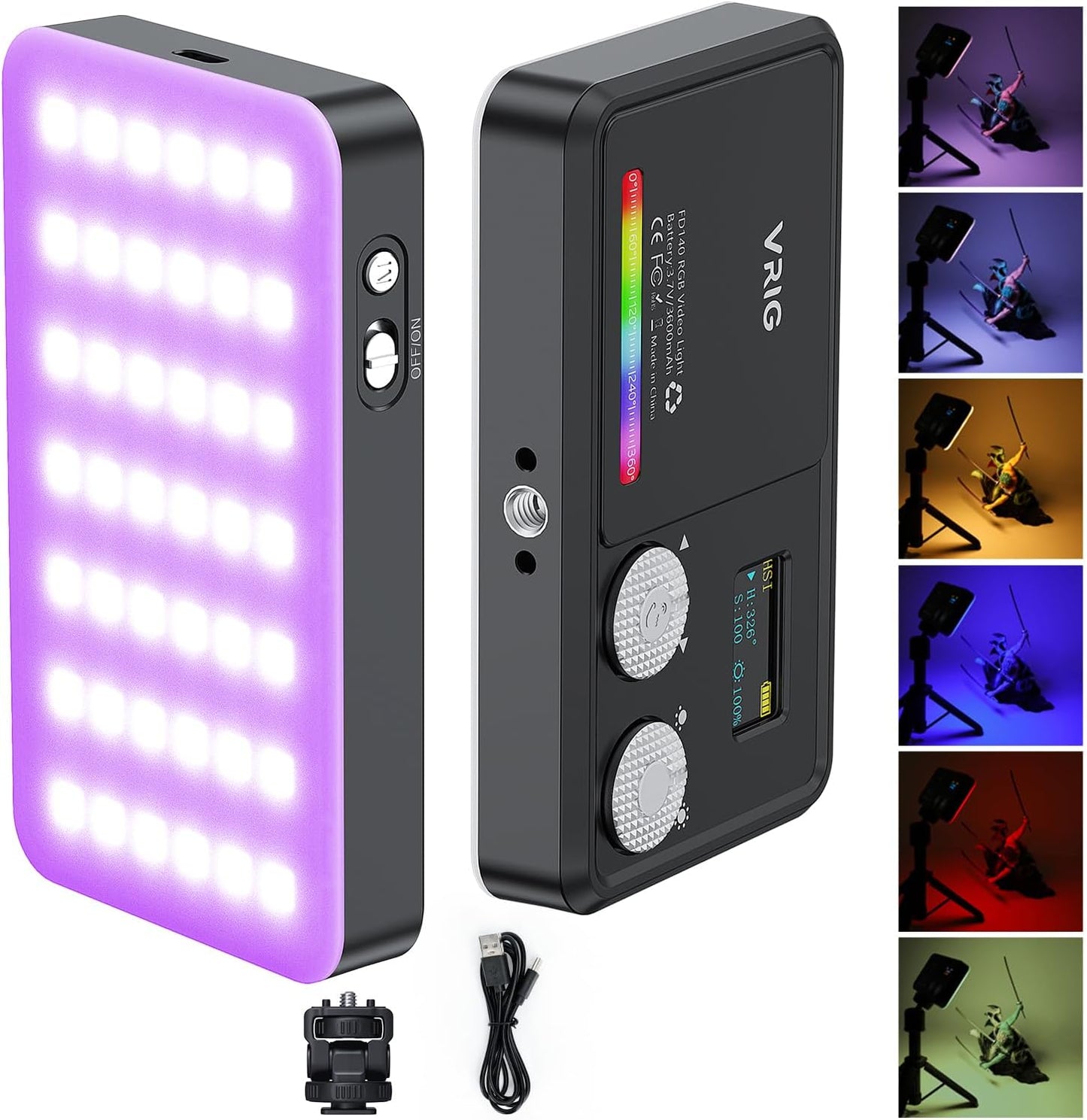 VRIG 2500K-9000K, 3000 20 140 RGB Video Light, Portable LED Camera Light, mAh, Effects, LEDs, OLED Display, DSLR