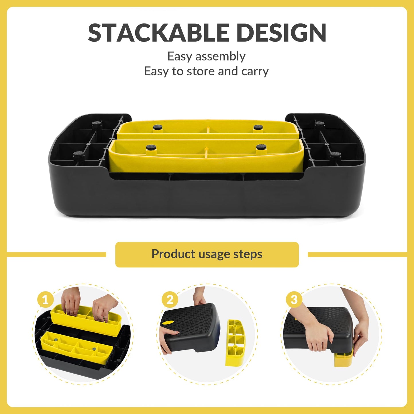 Fitvids 18" Aerobic Step Platform, Workout Stepper with Adjustable 2 Stackable Risers 3" 5.5" for Home Gym Small Space, Exercise Step, Yellow/Black