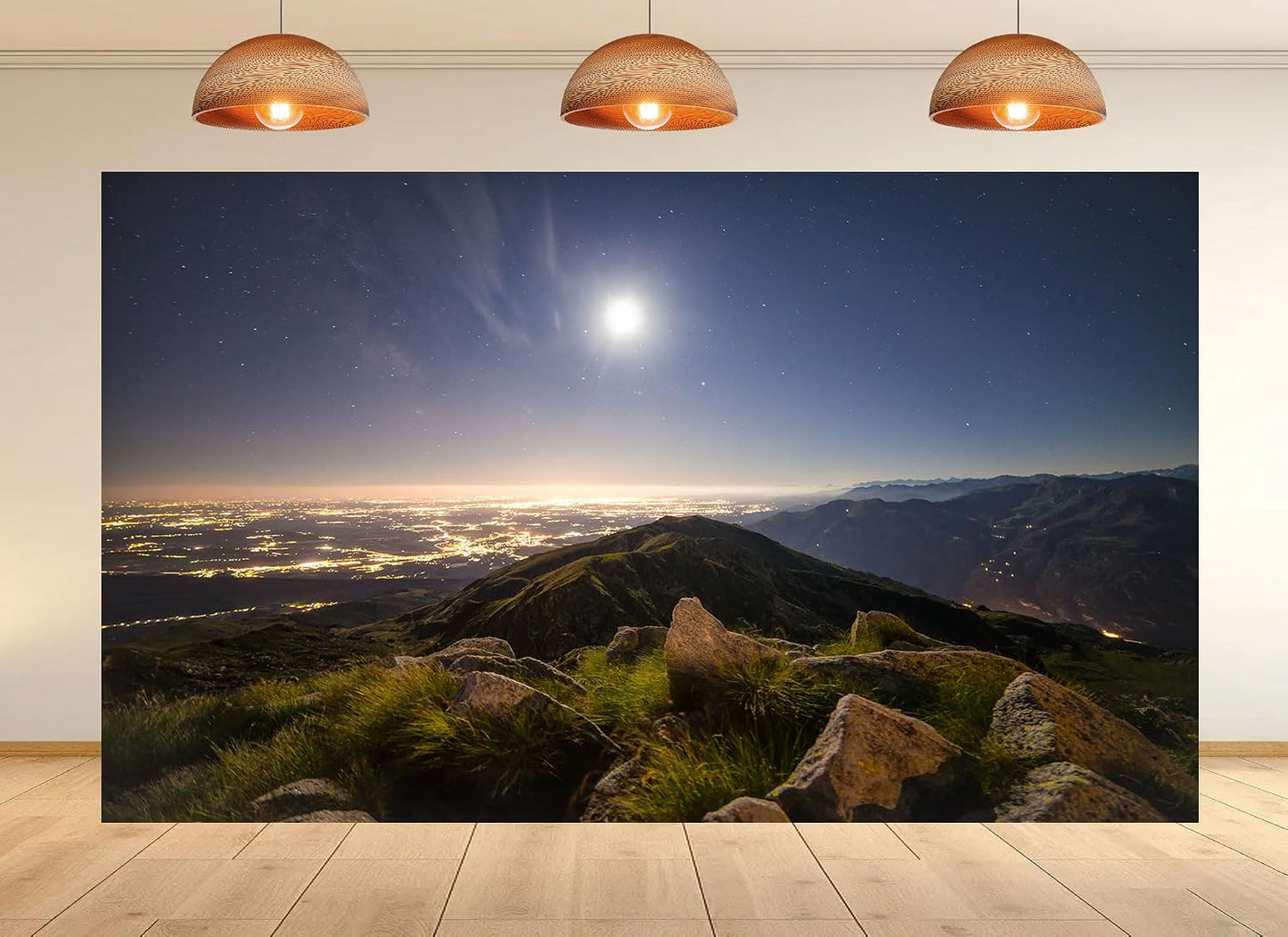 UPXIO 10x8ft Mountain Night View Backdrop with City Lights and Dark Sky Photo Background Tapestry for Evening