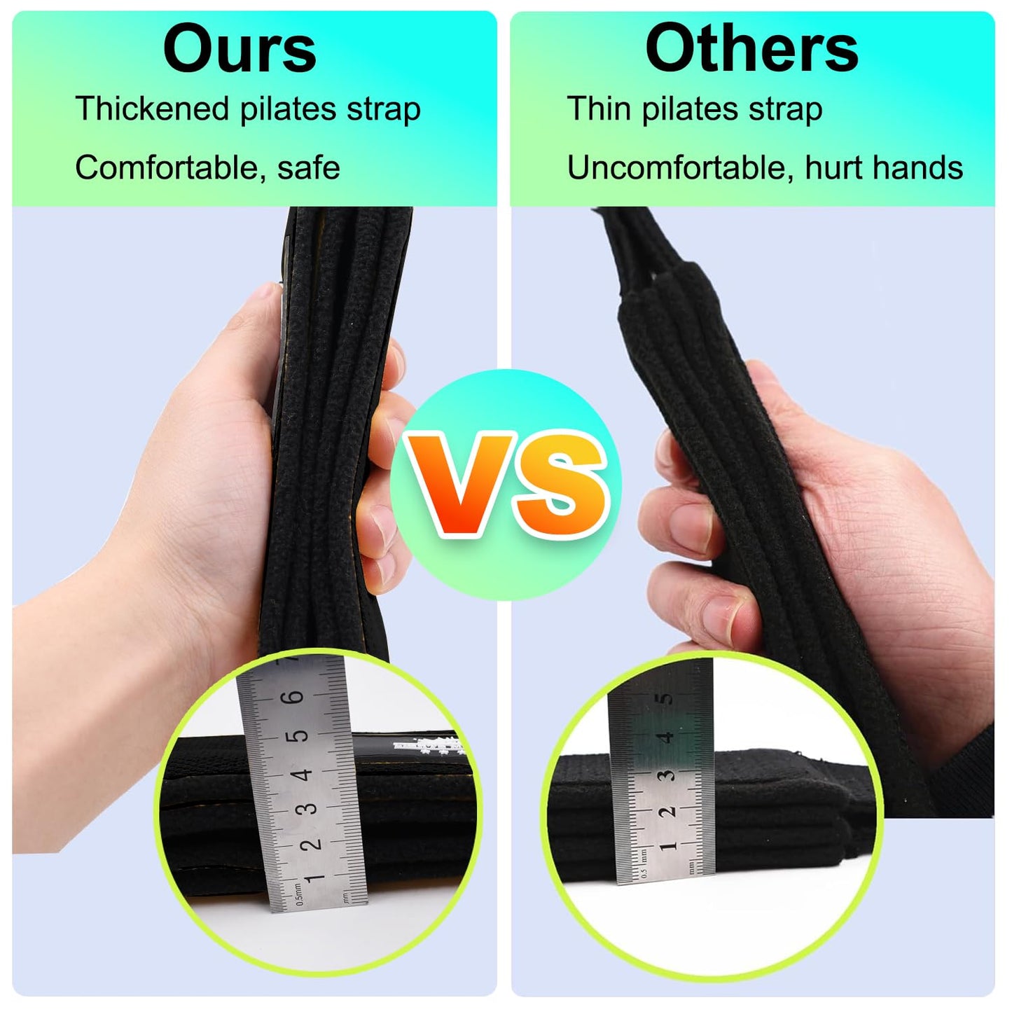 Lights Mountain Durable Pilates Double Loop D-Ring Straps - Padded Handles for Reformer, Yoga & Home Gym Workouts (black M)