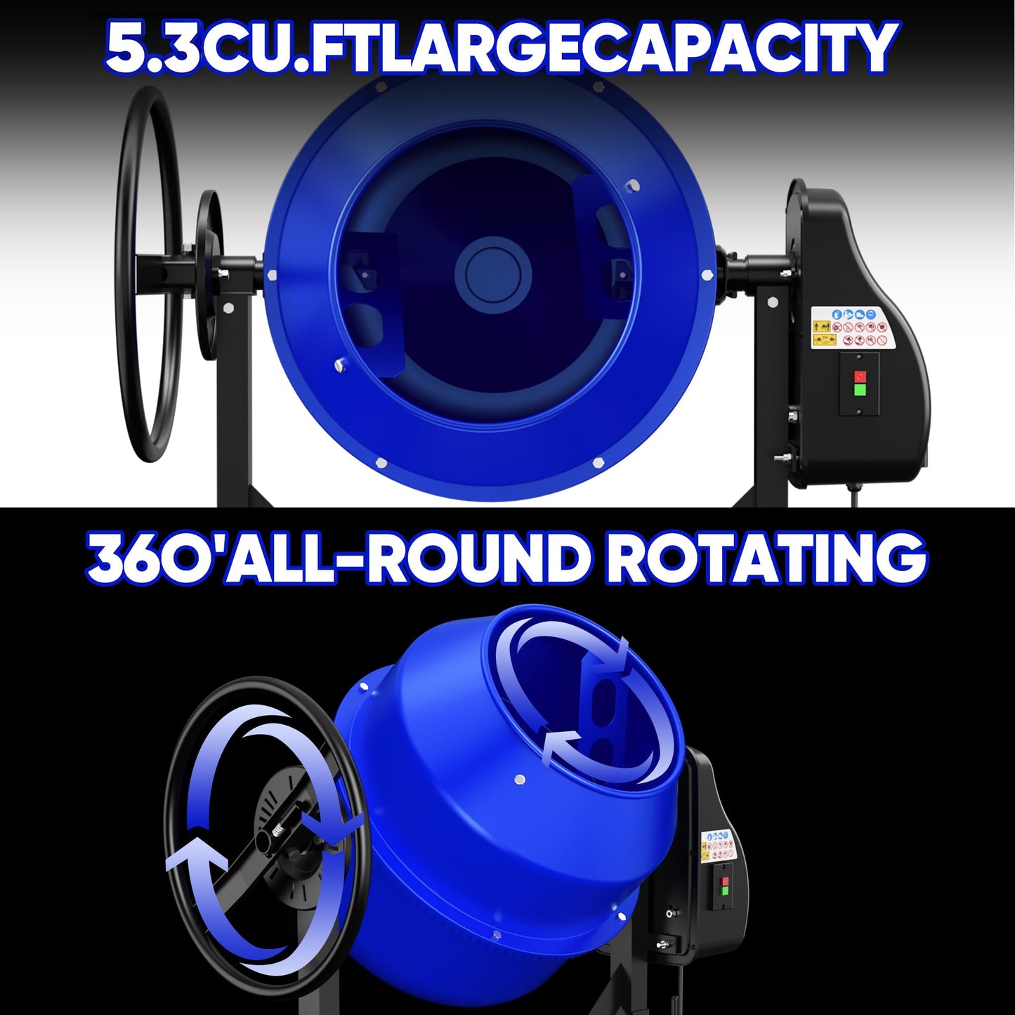 SILVEL Electric Cement Mixer, 5.3 Cu.Ft.750W Portable Concrete Mixer Machine with Wheels & Stand Steel for Stucco, Mortar, Feed Mixing, Farm Use, Orange