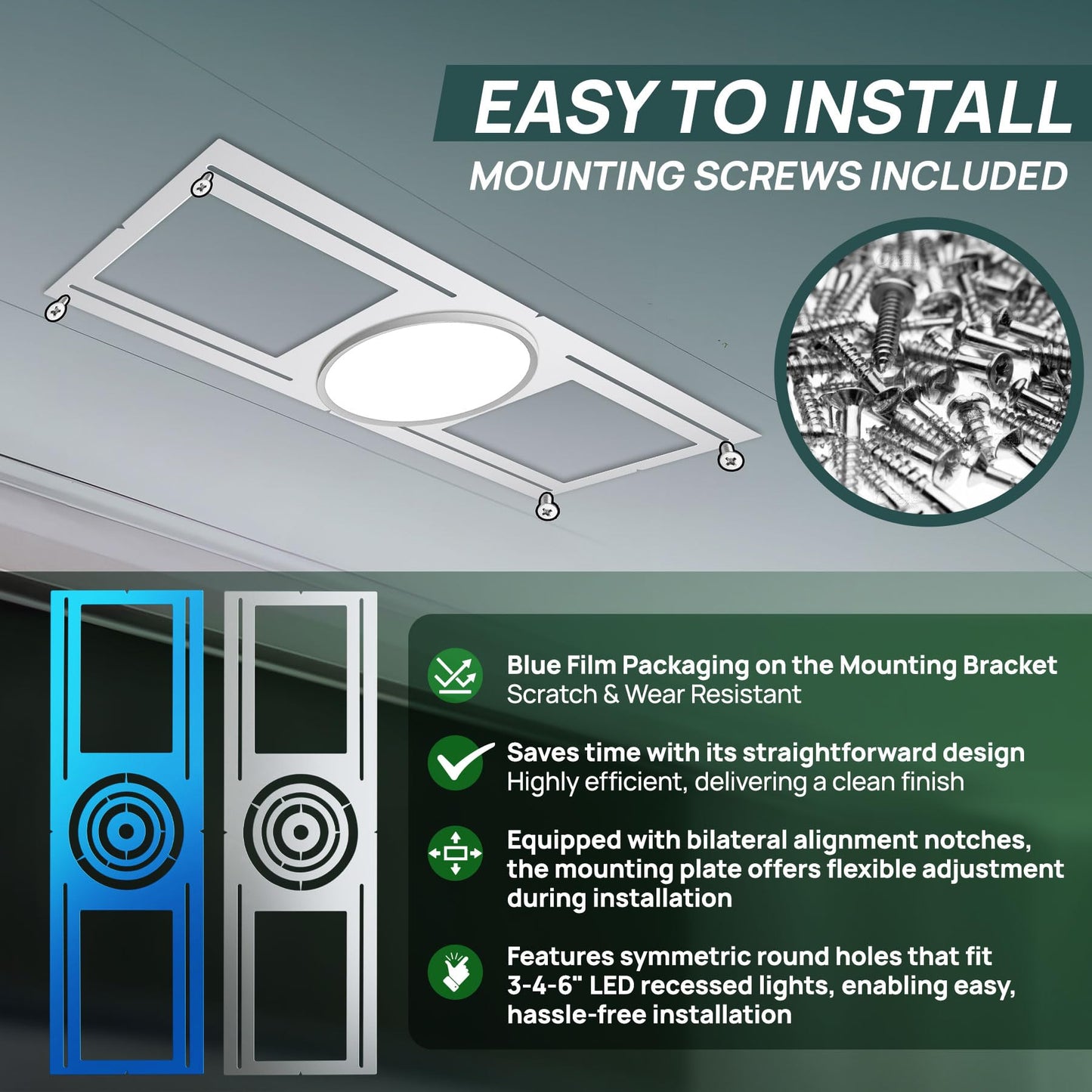 24 Pack New Construction Mounting Plate for 3/4/6 inch LED Downlight,Slim Steel LED Recessed Galvanized Steel Recessed LED Light Plate
