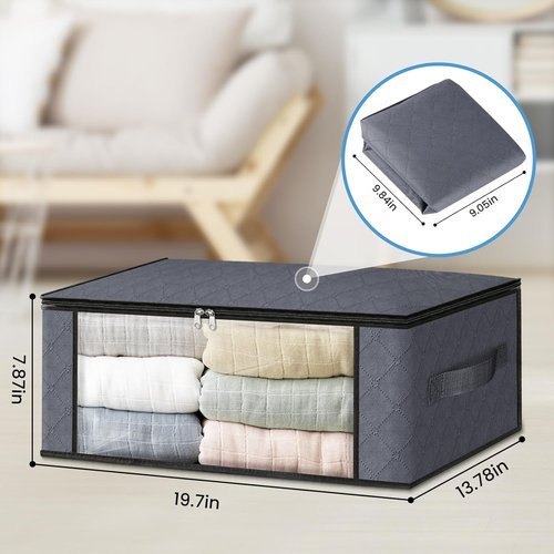HomeHacks Clothes Organizer Storage Bags - Foldable 35L with Clear Window & Sturdy Handles | Gray