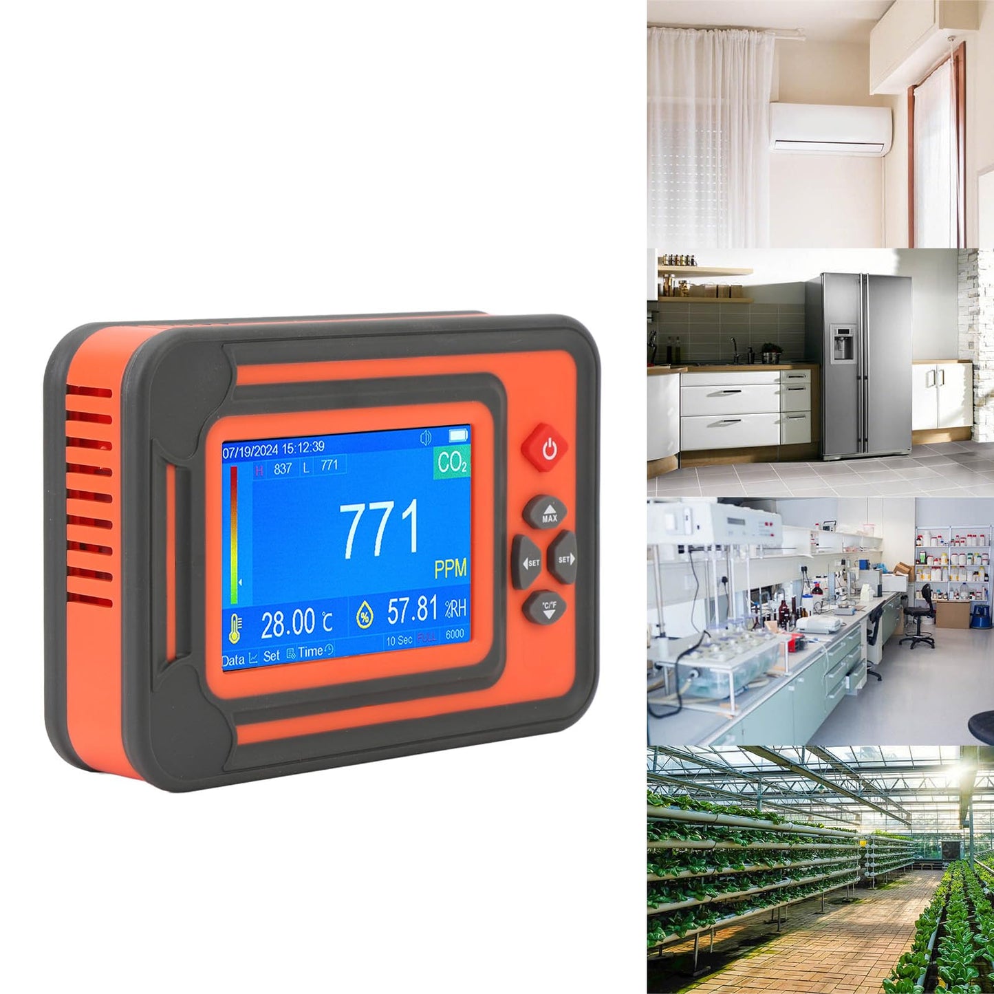 Carbon Dioxide Detector with Temperature and Humidity Meter - Infrared CO2 Monitor with 2600mAh Battery and 6000 Data Set Storage for Grow Tents Wine Cellars and Industrial (Red)