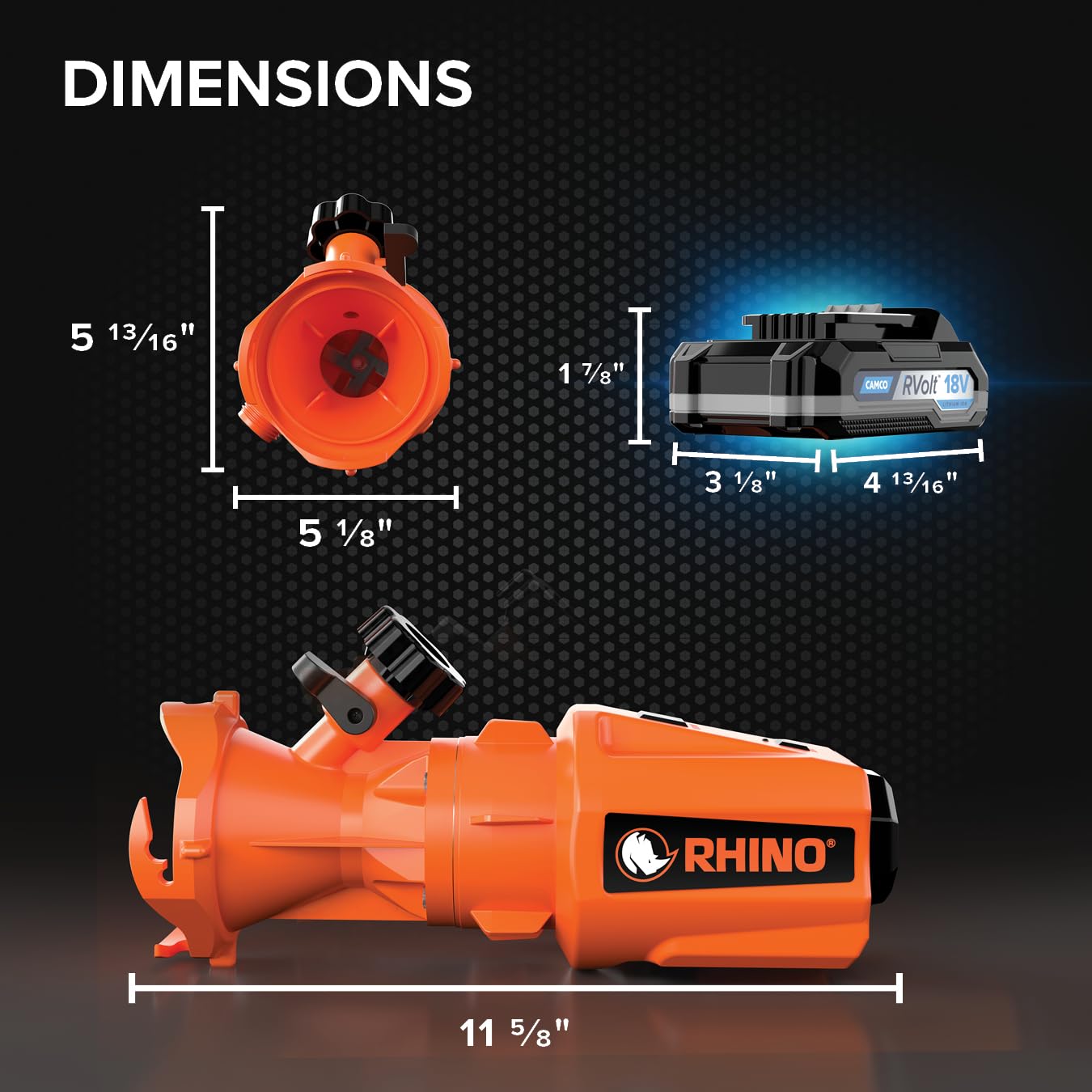 Camco Rhino 18V Cordless RV Macerator Pump – Portable Sewage Waste Pump System, Lithium Battery Powered, Pumps Uphill & Long Distance, Fits 3”–4” Sewer Outlet, Quiet Brushless Motor, 12 GPM (39030)