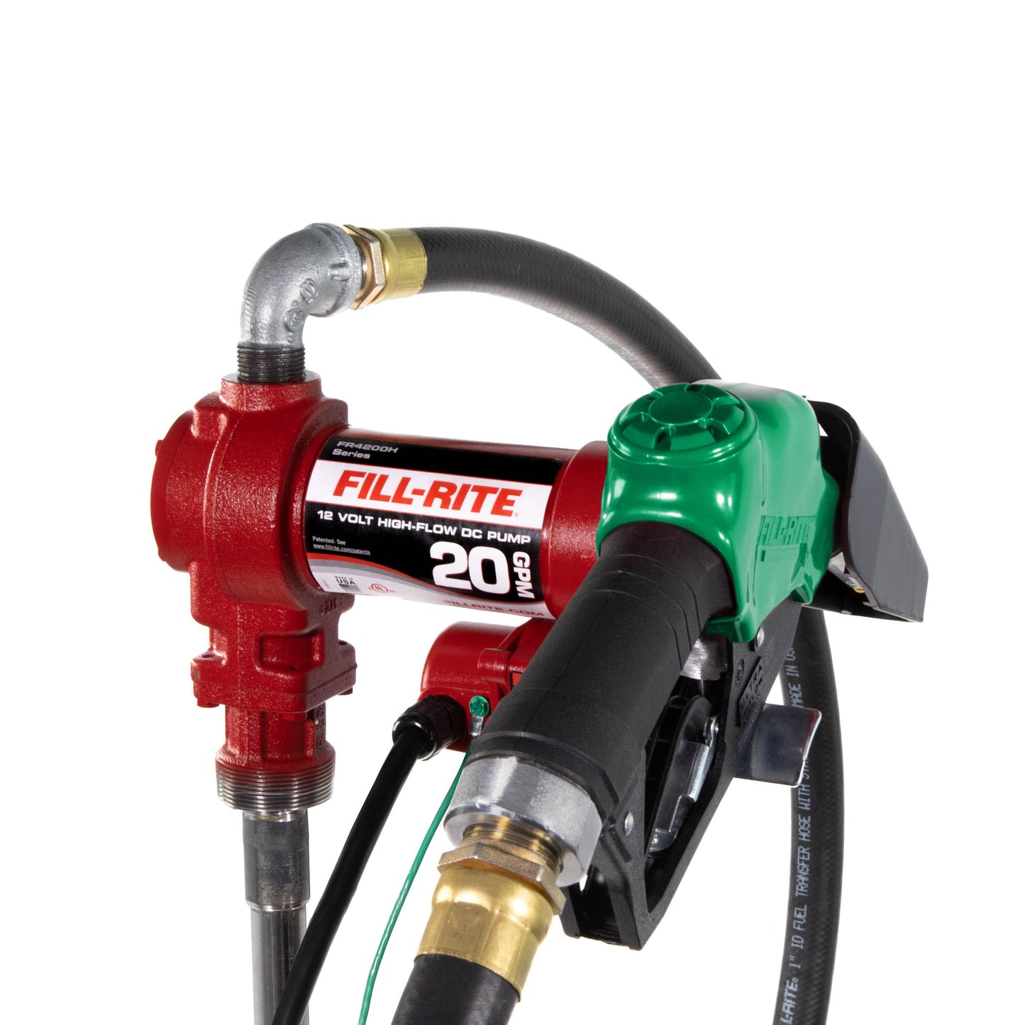 Fill-Rite FR4210HB 12V 20 GPM Fuel Transfer Pump with Discharge Hose & Automatic Nozzle, Red Gasoline, Diesel, Kerosene, Ethanol & Methanol Blends & Biodiesel