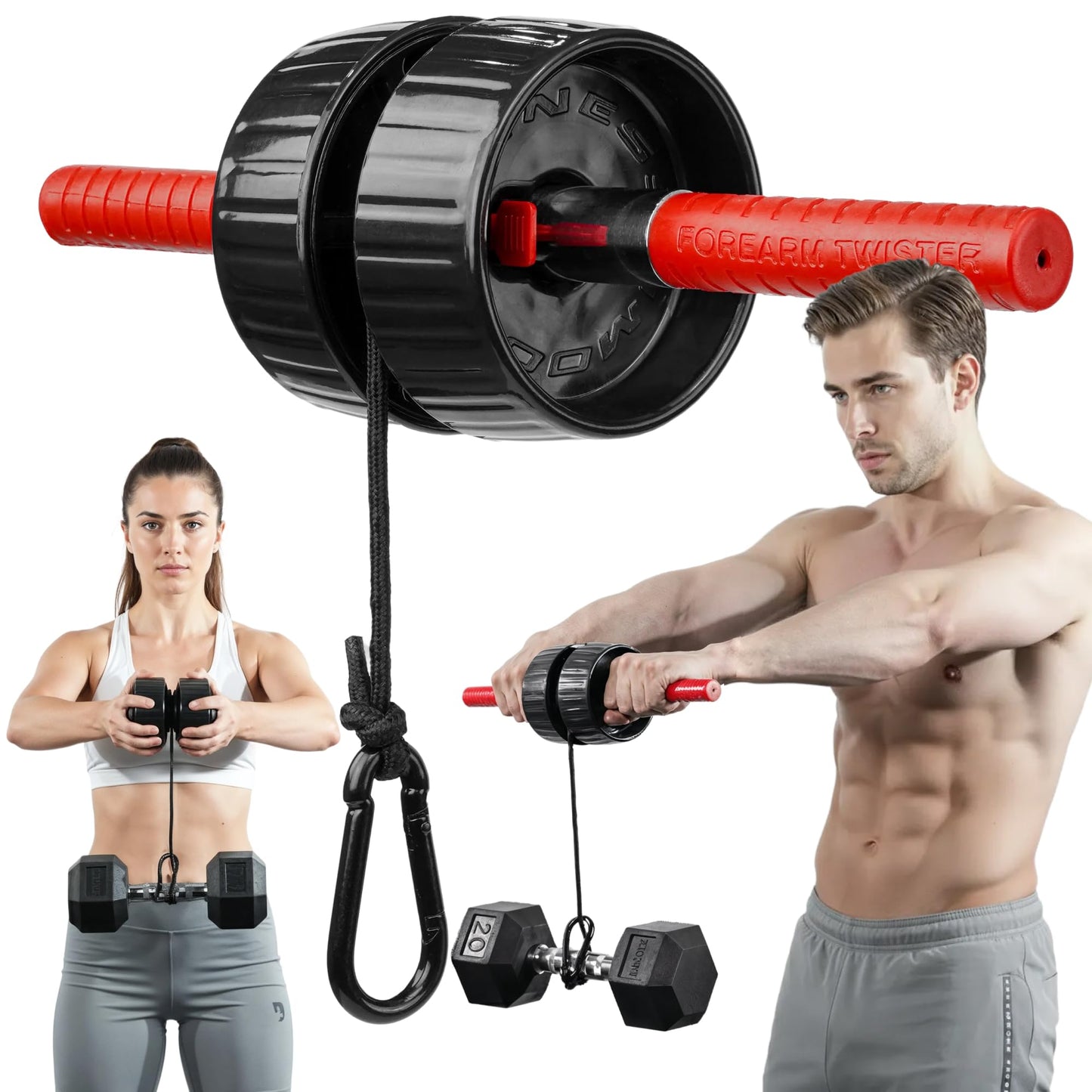 DMoose Fitness Forearm Exerciser - Hand, Wrist and Forearm Strengthener - Durable PVC Anti-Slip Grip Handles and Quick Locking Mechanism - Wrist Roller for Strength Training for Men & Women (Patented)