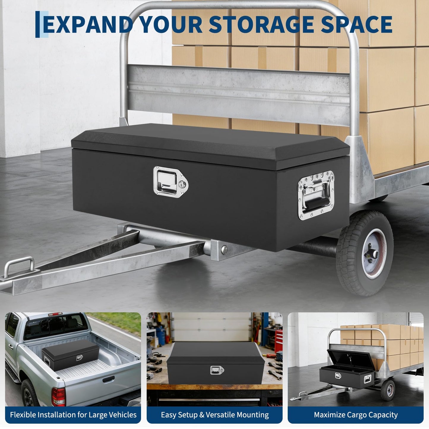 39'' Heavy Duty Steel Truck Bed Tool Box | Extra Large Tool Chest with Double Locking System & Gas Lift Struts | All-Weather, Anti-Theft Storage for Full-Size Pickup Trucks, Trailers & RVs