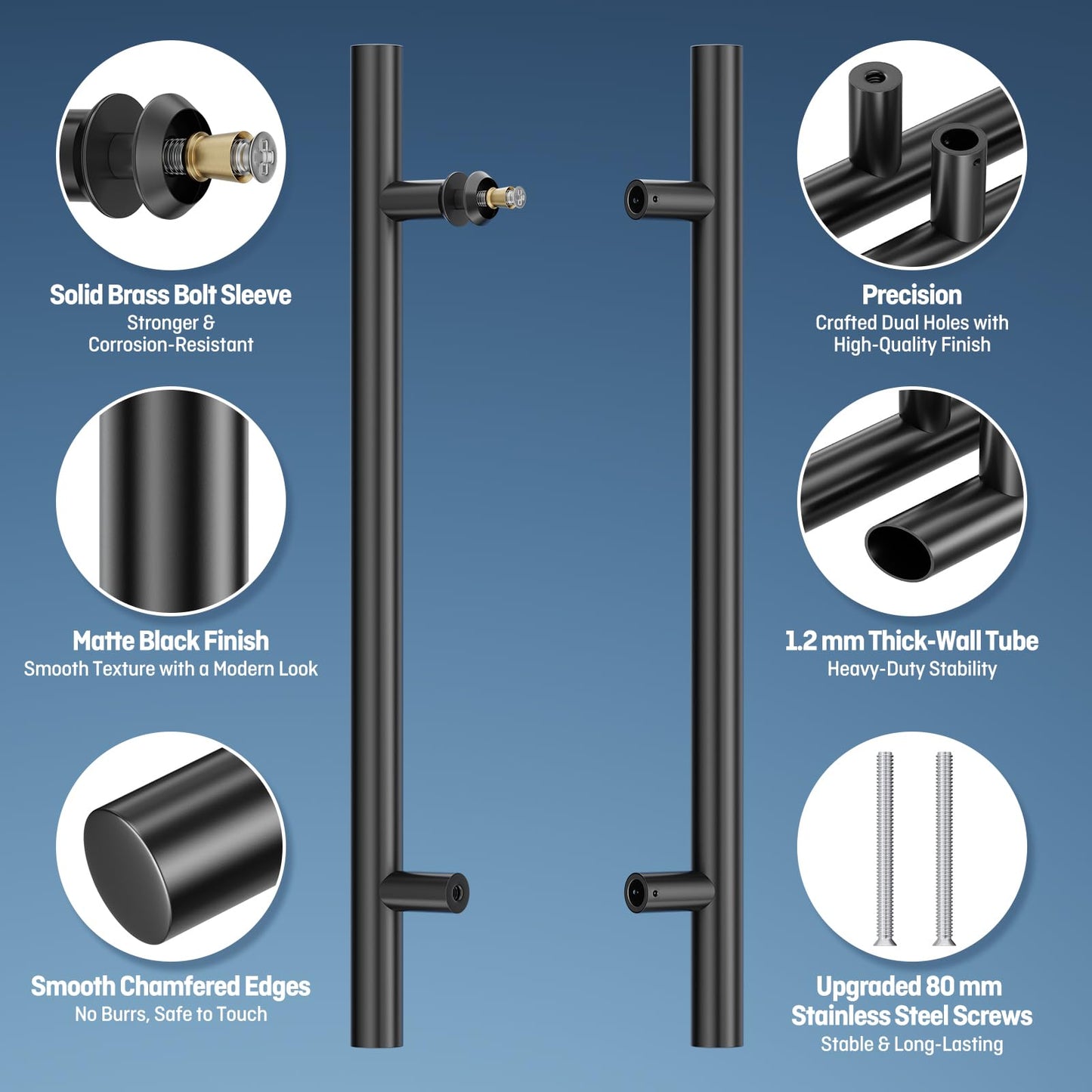 Ranbo 24" Overall Length Anti-Fingerprint Matte Black Back-to-Back Door Pull Handle, 15-3/4" (400 mm) Hole Spacing, 1.2 mm 304 Stainless Steel for Shower Glass, Barn and Wood Doors