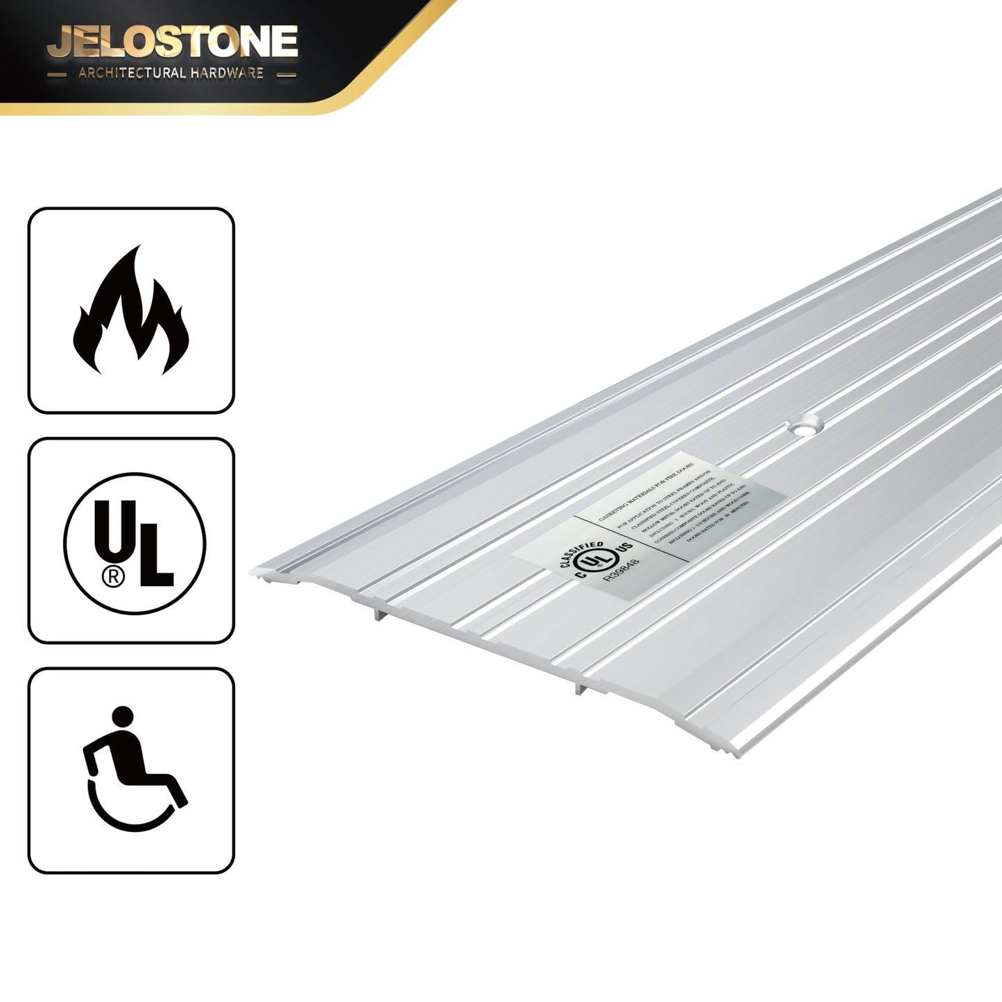 JELOSTONE 5" W x 1/4" H x 36" L - Commercial Aluminum Door Threshold(Mill Aluminum)- Door Saddle- ADA accessible Barrier Free- Fire Rated- Door Thresholds for Exterior Doors, B303A