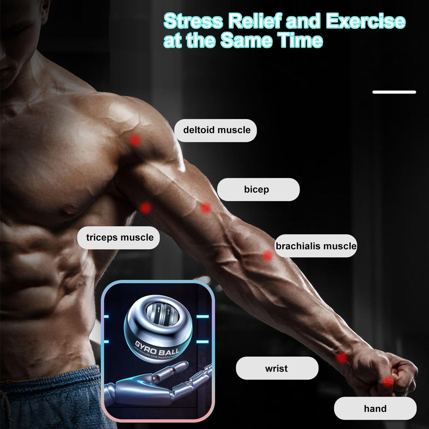 EXBEPE Metal Torque Ball with Light, Weighted Auto-Start Gyro Ball Hand Wrist Forearm Trainer and Strengthener for Exercise Joint and Muscle with Bag