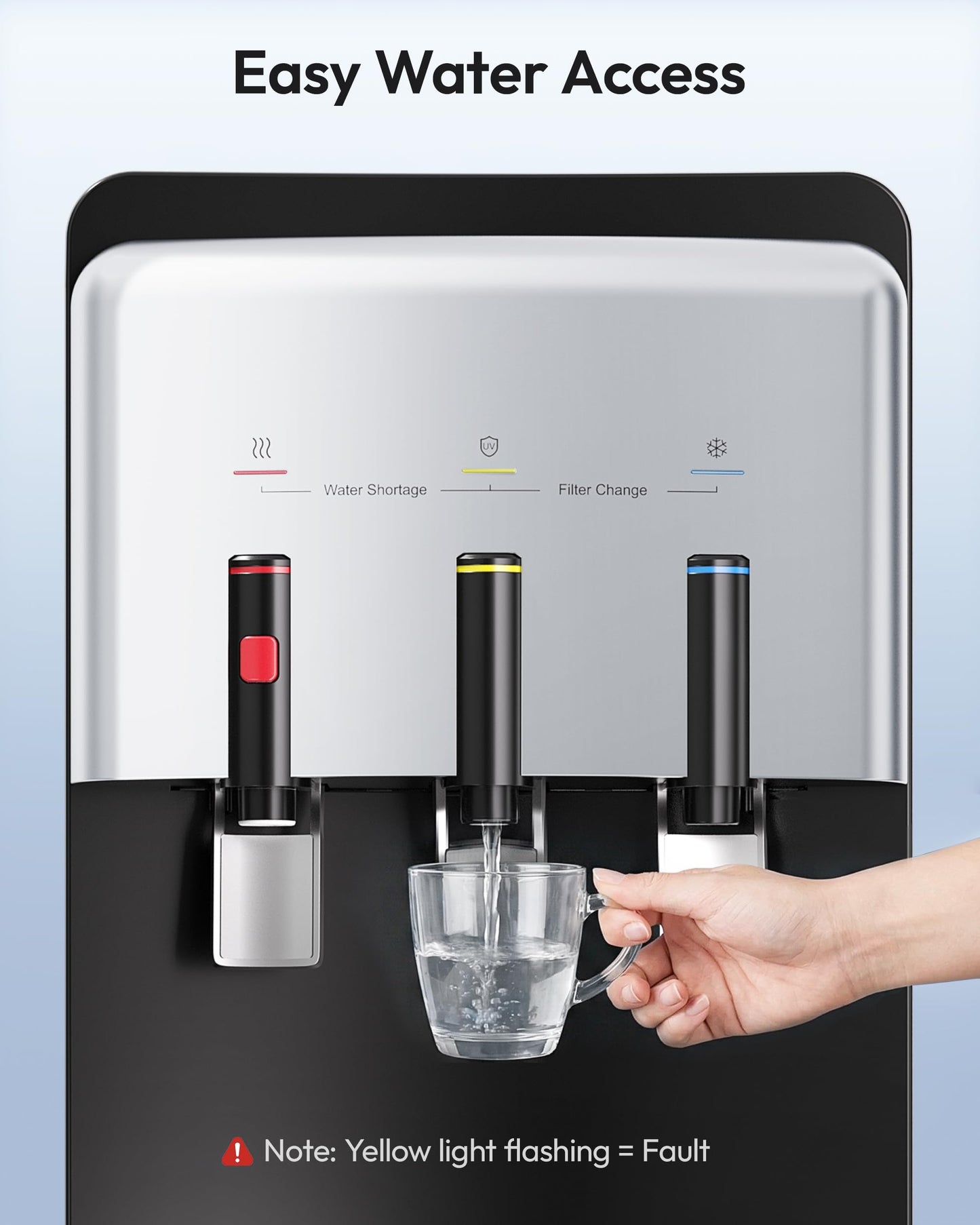 Euhomy Bottleless Water Cooler Water Dispenser, 3 Temperature Settings Hot Cold & Room Water, NSF Certified Dual Filters, Self Cleaning Water Dispenser, Child Safety Lock, LED Indicator, Black