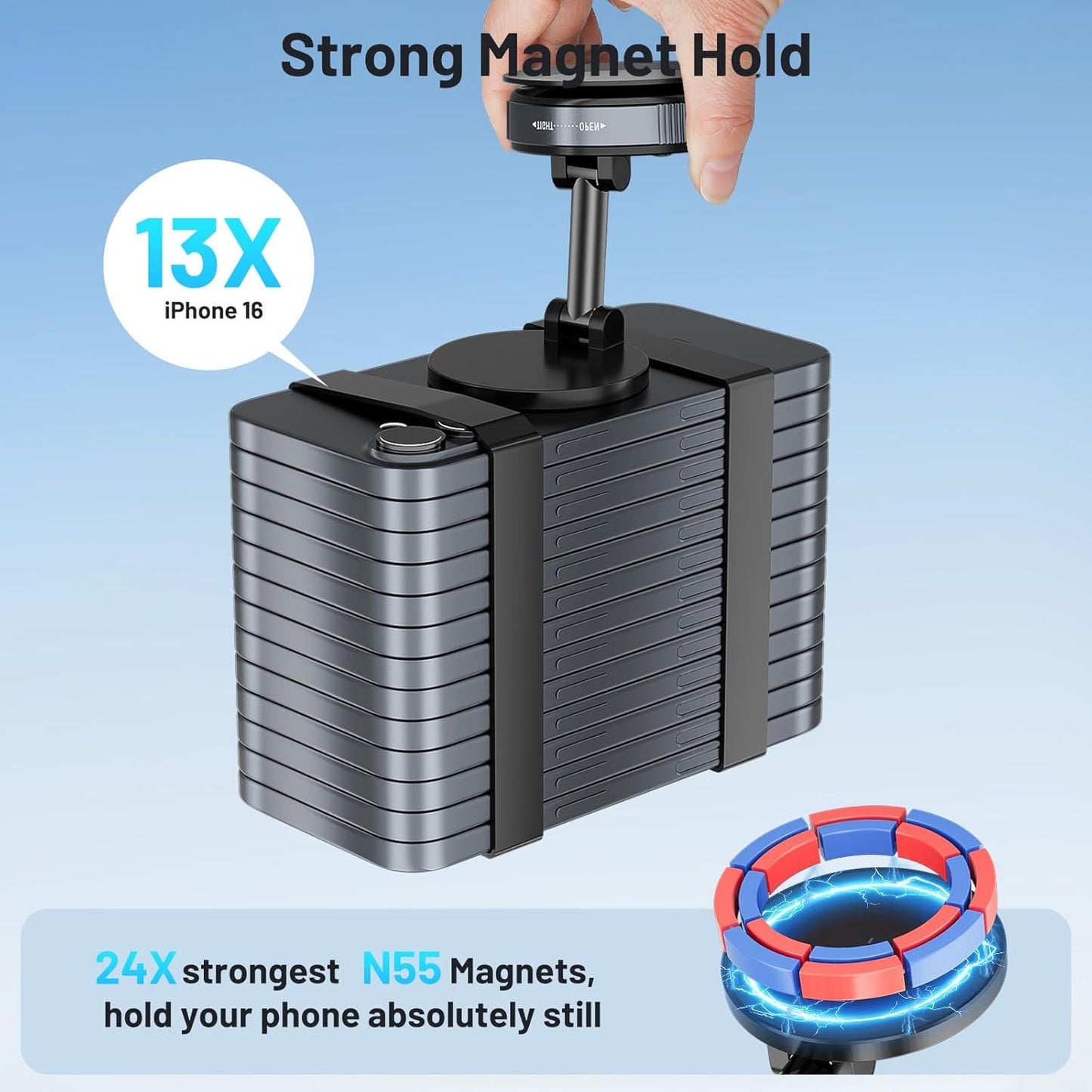 Crazytree 360Adjustable Magnetic Phone Holder for Car, Suction Cup Phone Mount, Foldable Vacuum Magnetic Phone Holder