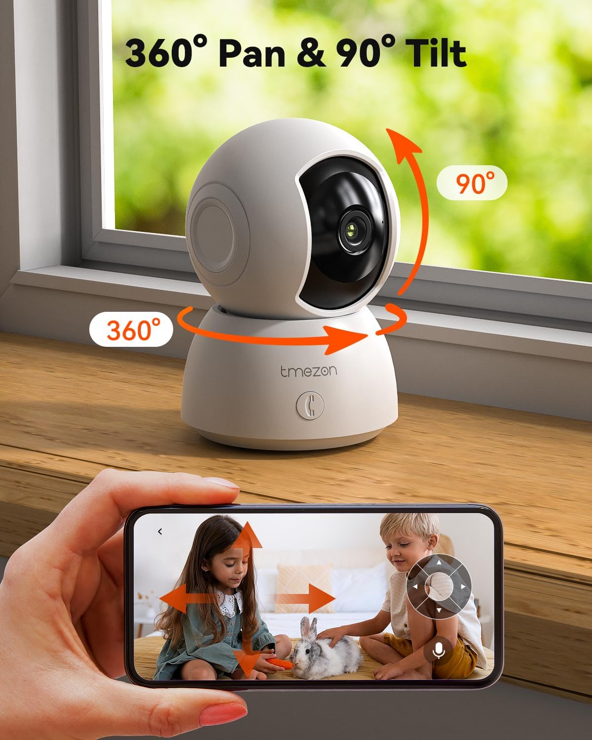 TMEZON 2K,Pan/Tilt 3MP 360 Indoor Security Camera Wi-Fi Pet Camera with Vicohome App WiFi IP HD Baby Camera