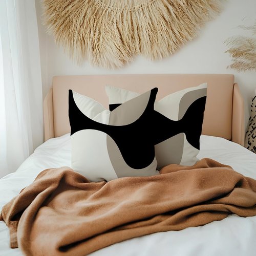 KAIOUS Black Beige Cream Decorative Throw Pillow Covers for Couch Sofa Bed Living Room Bedroom 18x18 inches Set of 2