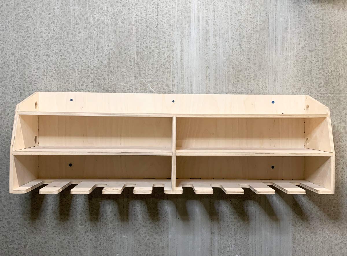 Factory Crafts Cordless Drill Tool Holder Organization Storage Rack Wood Shelf Case Organizer 10-Slot Birch Plywood