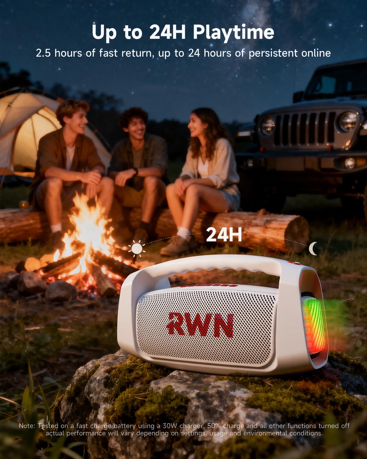 RWN Outdoor Bluetooth Speaker: 160W Loud Sound, IP67 Waterproof with 24H Playtime, Fast Charge, Bass, TWS, Portable Wireless Speakers with Light Show for House, Party, Projector, Beach (RED+White)
