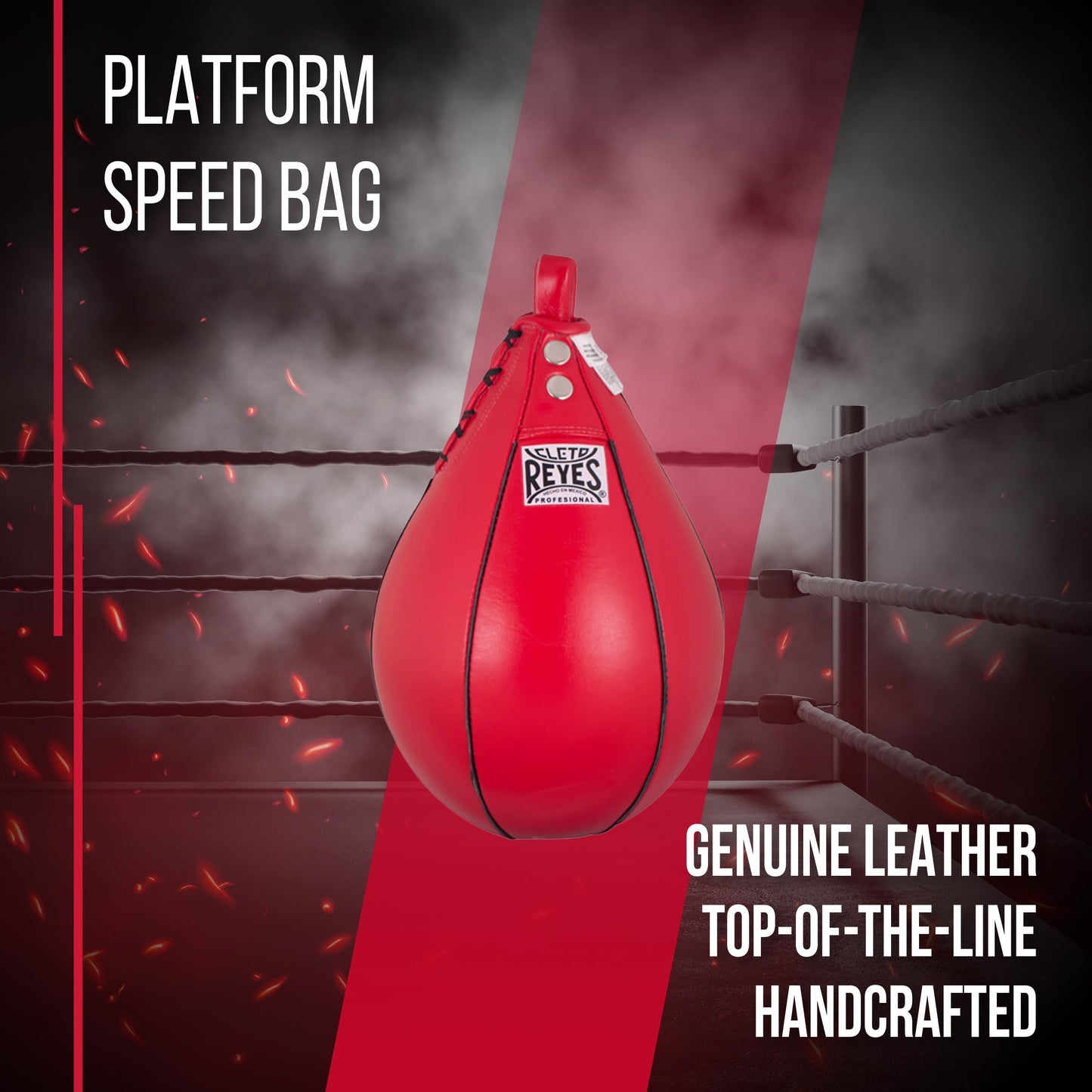 CLETO REYES Platform Leather Punching Speed Bag for Boxing, MMA, Muay Thai, Training Equipment, Classic Red, Medium