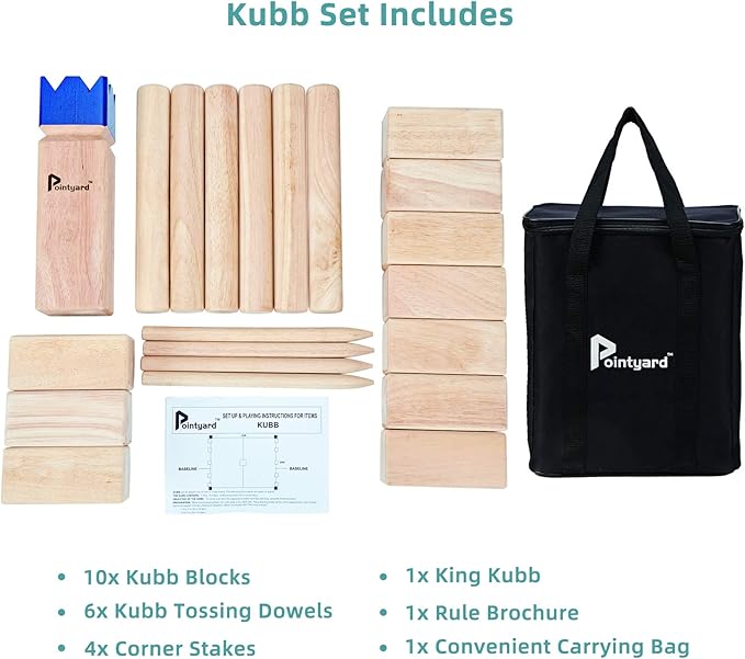 Pointyard Kubb Yard Game Set, Kubb Game Set with Carrying Bag - Wooden Toss Game Set for Outdoor Lawn Teenagers Adults Family