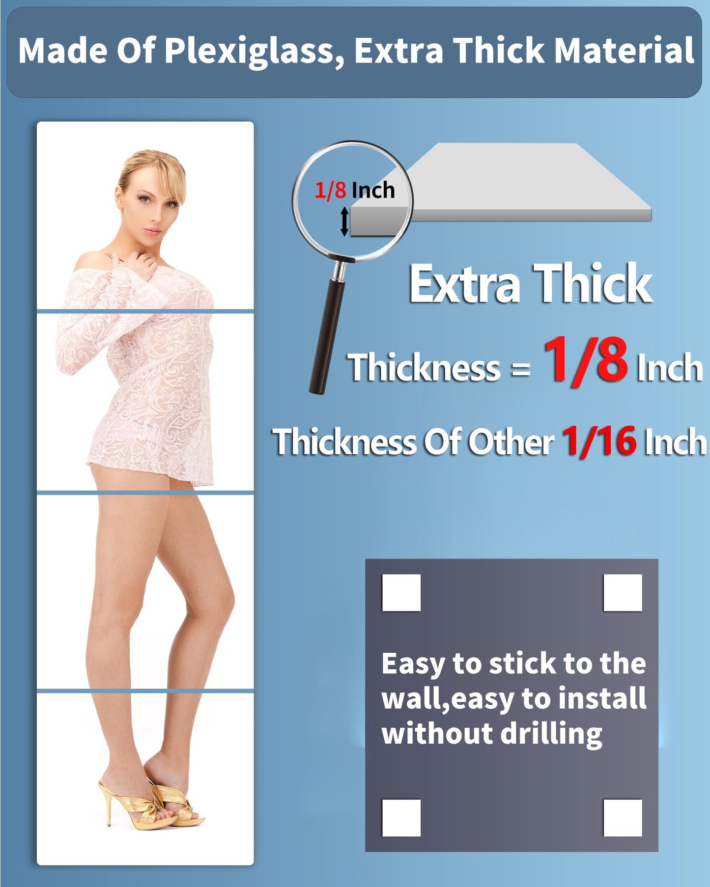 Shatterproof Wall Mirror Full Length for Bedroom, Acrylic Gym Mirrors For Home, Extra Thick: 0.12 inch, 12 x 12 inch x 4 Pcs, Workout Mirrors Safe for Kids, Over The Door, Long Wall Mounted