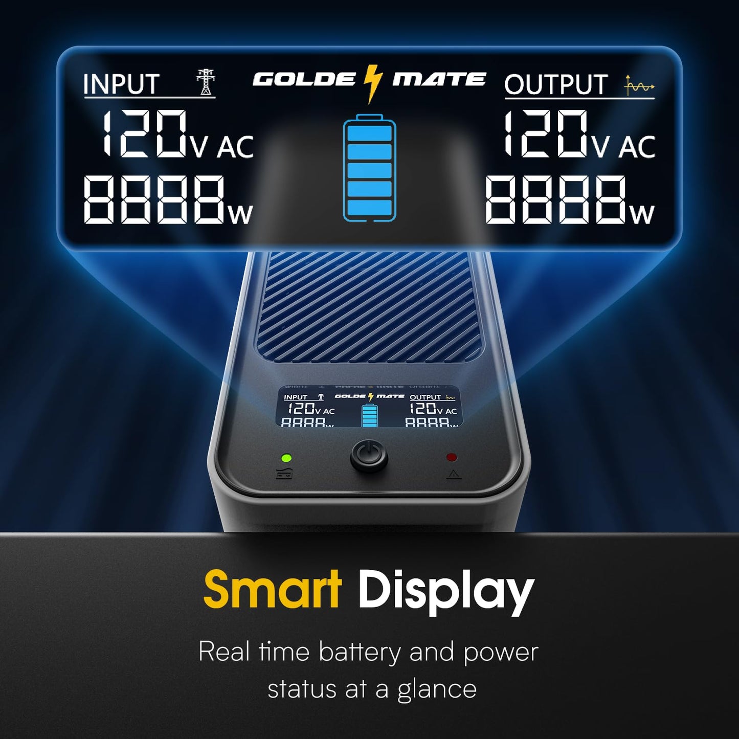 GOLDENMATE 1000VA/600W Lithium UPS Battery Backup and Surge Protector, Sinewave UPS System with LiFePO4 Battery(153.6 Wh), Upgraded Pro Ver. with Communication Port, 8 Outlets, LCD Display, White