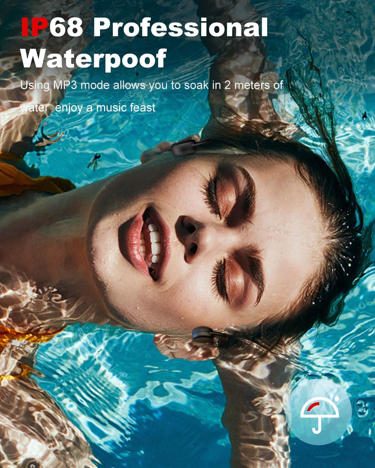 MP3 32GB Headset, IP68 5.3 Swimming, FEICO Bone Conduction Headphones with Built-in Sports Waterproof, Bluetooth