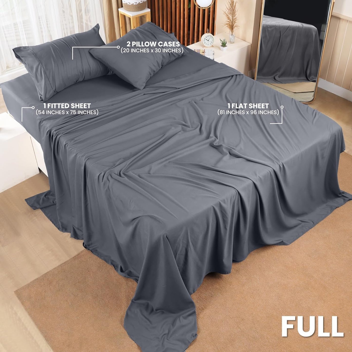 Utopia Bedding Full Bed Sheets Set - Soft Brushed Microfiber | Fade Resistant & Easy Care - Grey