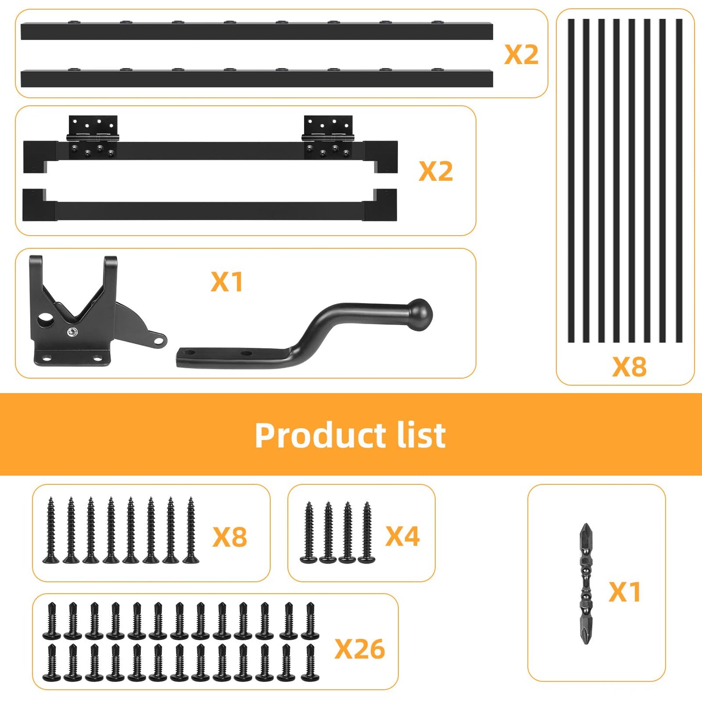 Deck Gate Outoor, 42″ Black Heavy Duty Steel Anti-Rust Fence Door with Adjustable Width (Up to 48"), Easy Installation Metal Gate for Residential, Yard, Patio, with Hinges and Latch