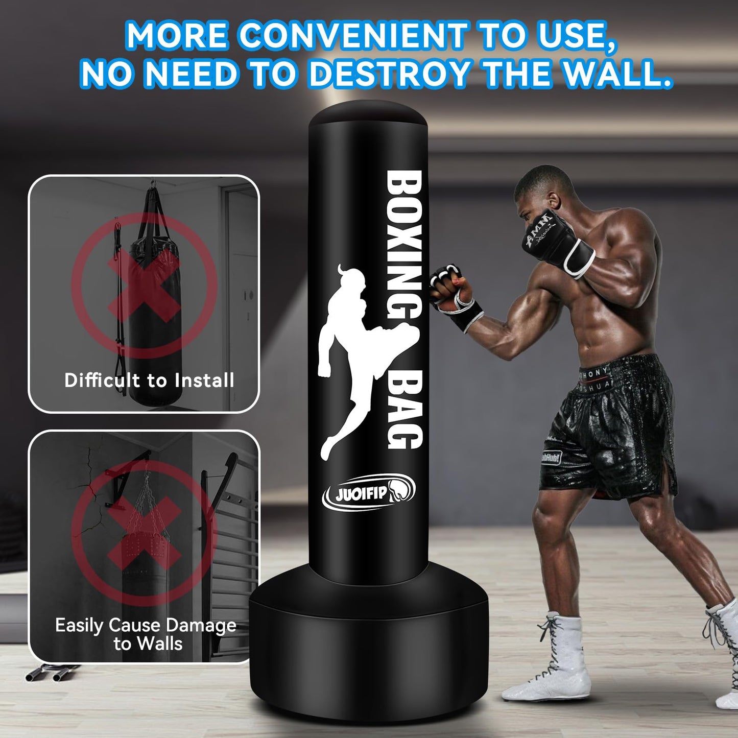 69'' Free Standing Punching Bag for Adults, Boxing Equipment Kicking Bag Inflatable Kick Boxing Bag with Stand for Training MMA Muay Thai Fitness