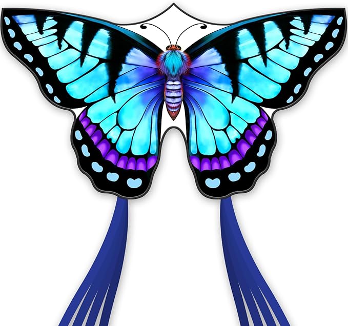 Kite-Butterfly Kites for Kids and Adults, Easy to Fly for Beginner, Durable and Eye- Catching Design, Beach Kites for Family Trip ＆ Outdoor Games and Activities （Blue）