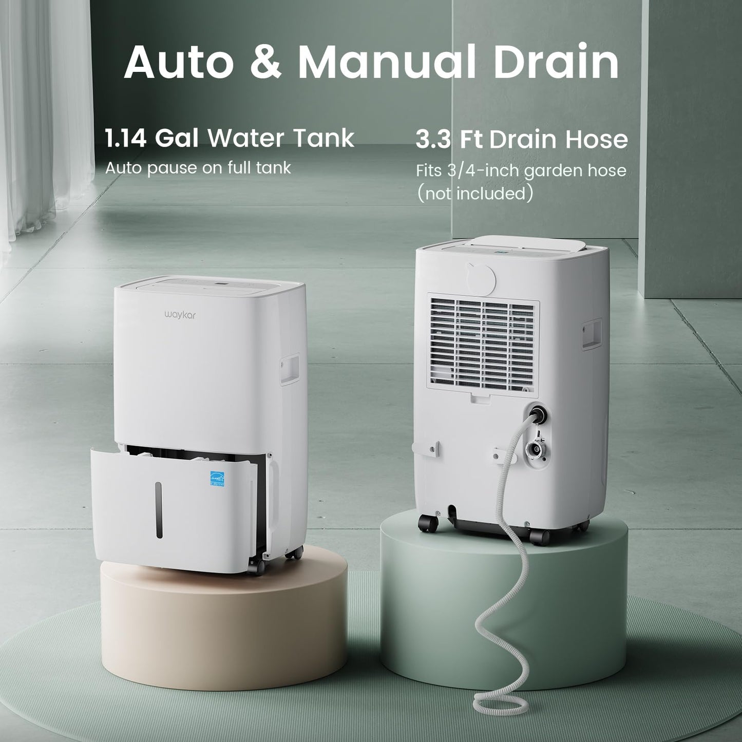 Waykar 120 Pints Energy Star Dehumidifier for Spaces up to 6,000 Sq. Ft at Home, in Basements and Large Rooms with Drain Hose and 1.14 Gallons Water Tank