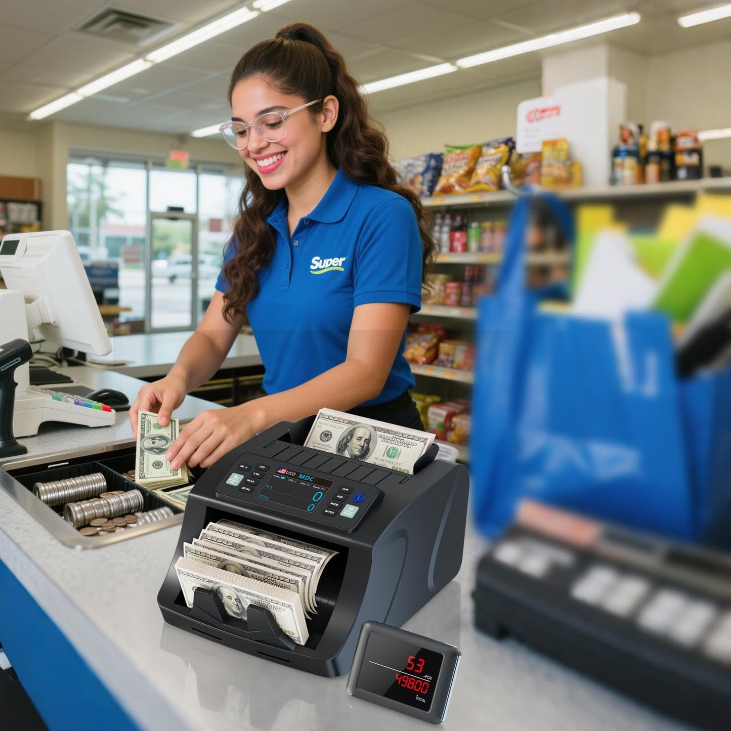 Money Counter Machine Mixed Denomination KzT0060 with Thermal Printer， Printer Integrates External Display and Bill Printing Through RJ-11 Plug Connection, Suitable for 58 mm Thermal Paper